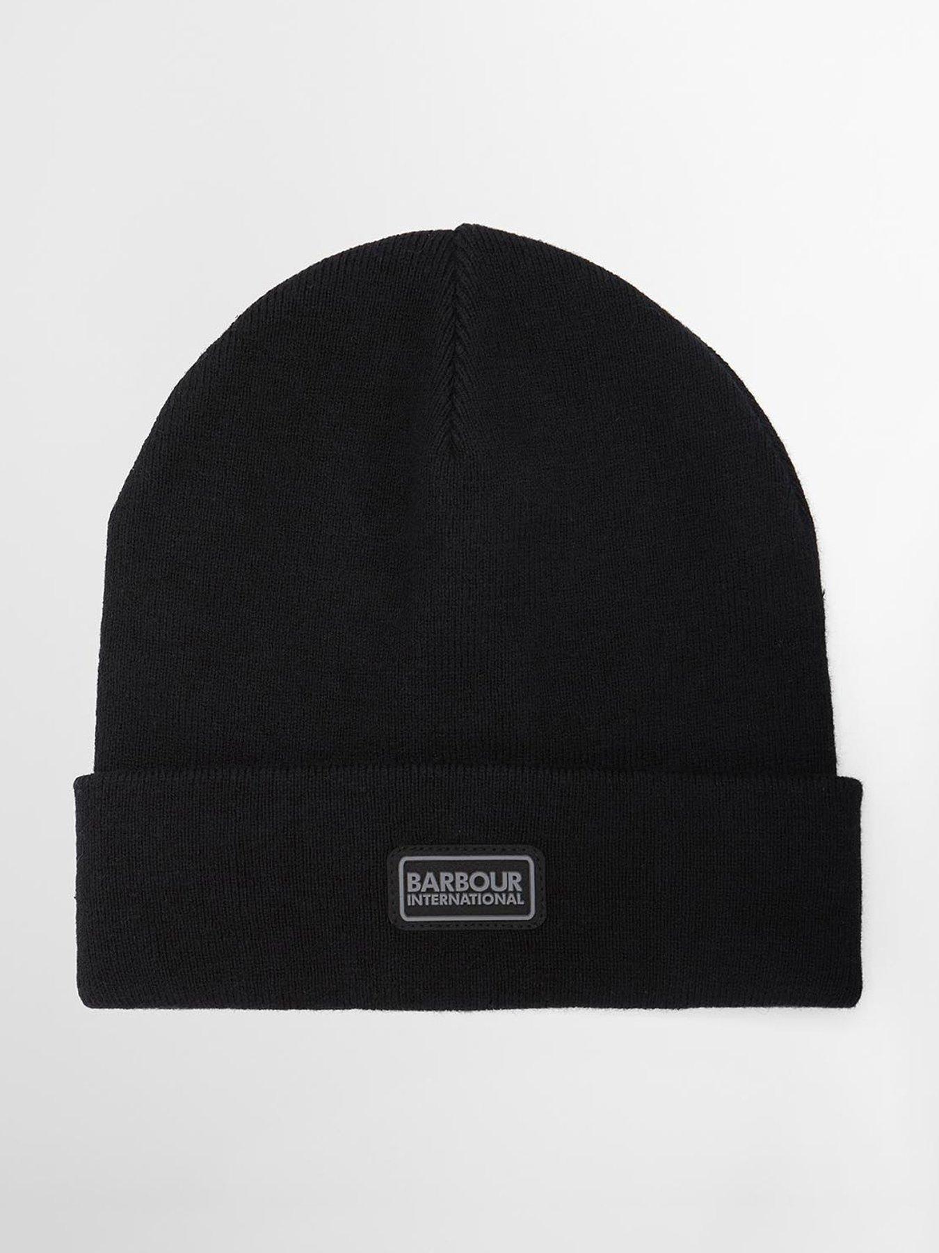 Barbour International Mens Sensor Legacy Turned-Up Cuff Soft Knit Beanie Hat - Black