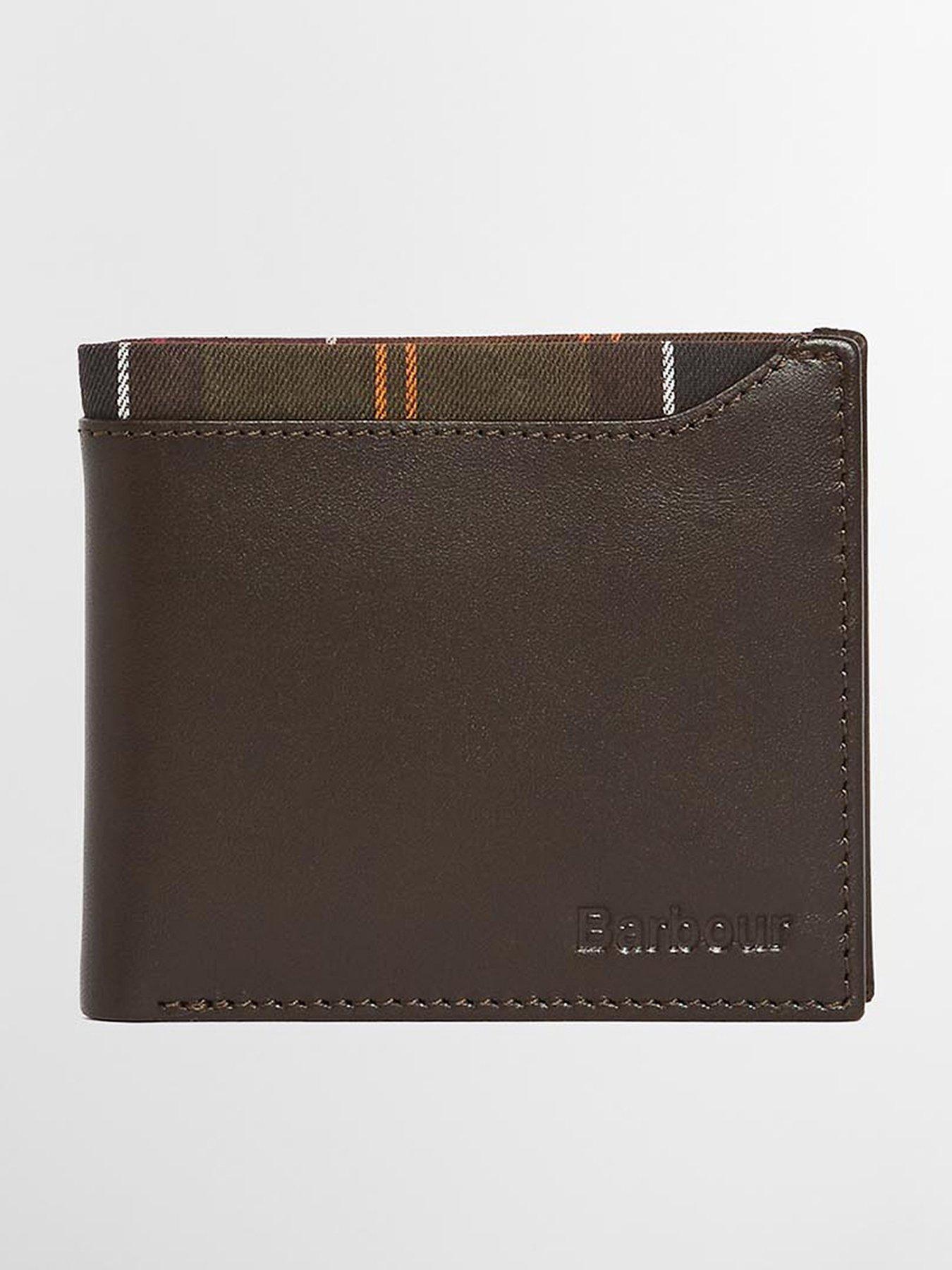 Image 1 of 5 of Barbour Mens Brodick Leather Tartan Lined Billfold Wallet - Brown