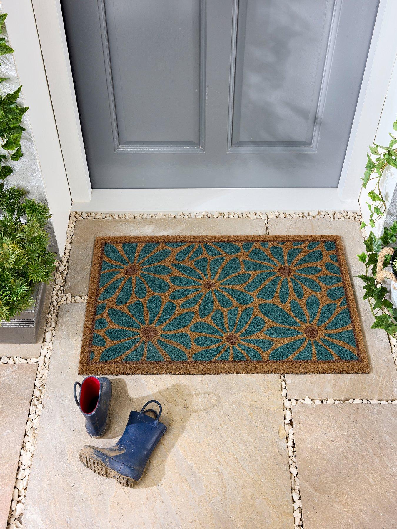 Blue Boho Floral Coir Doormat - Image 3