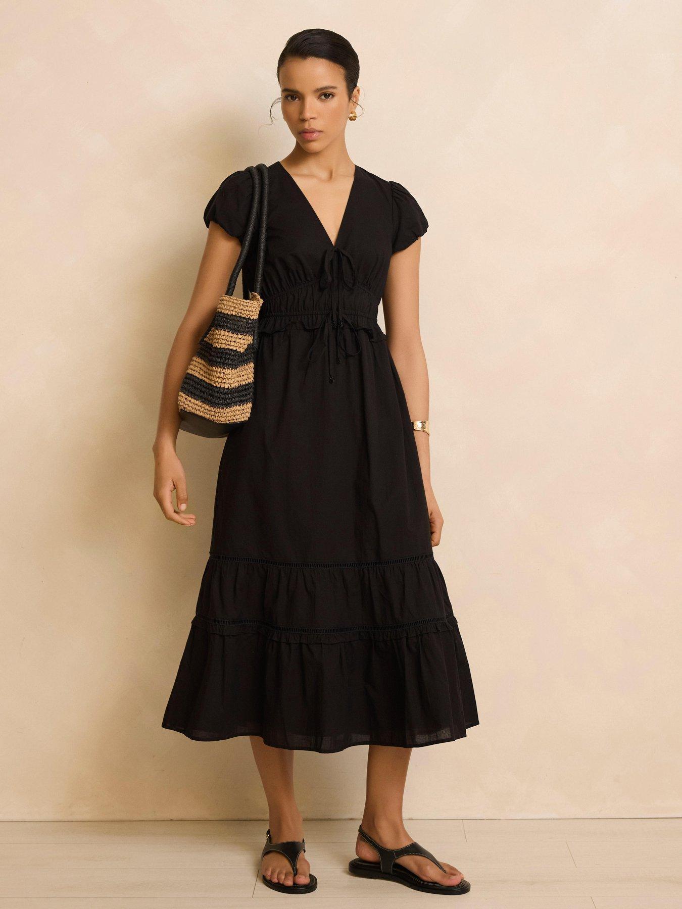 Mint Velvet Black Tiered Midi Dress
