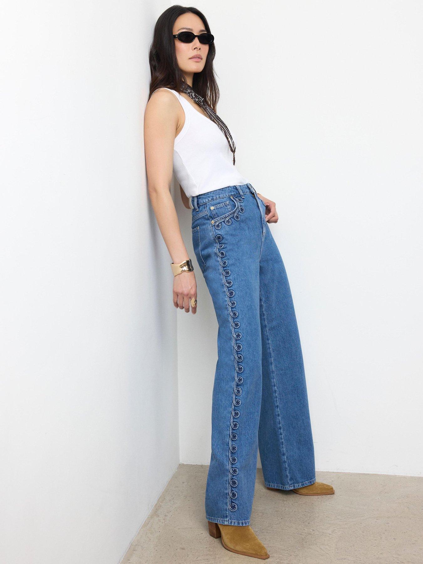 Mint Velvet Mid Indigo Swirl Detail Jeans - Blue