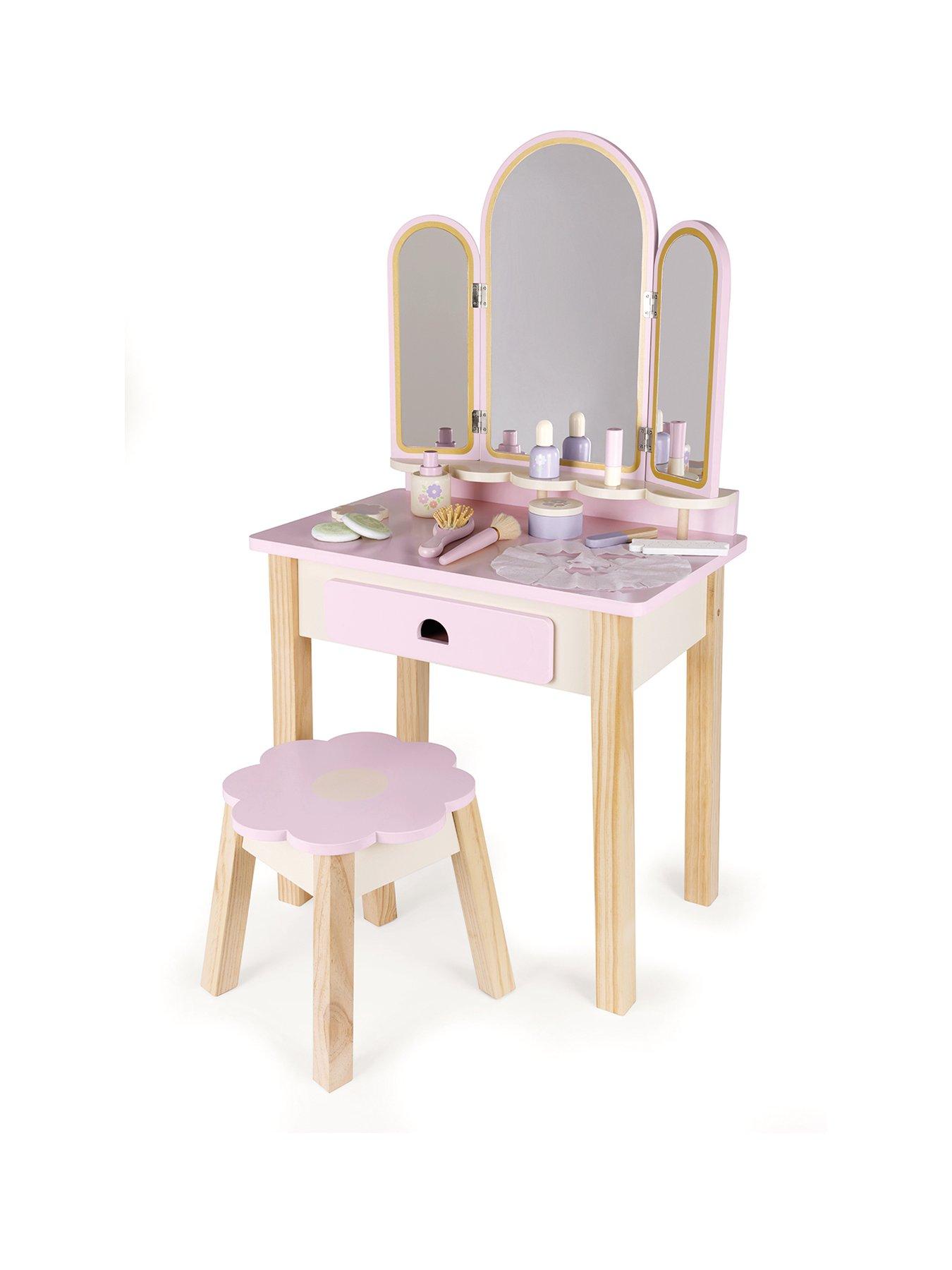 Acorn Kids' Wooden Beauty Vanity Table and Stool Playset - White/Pink