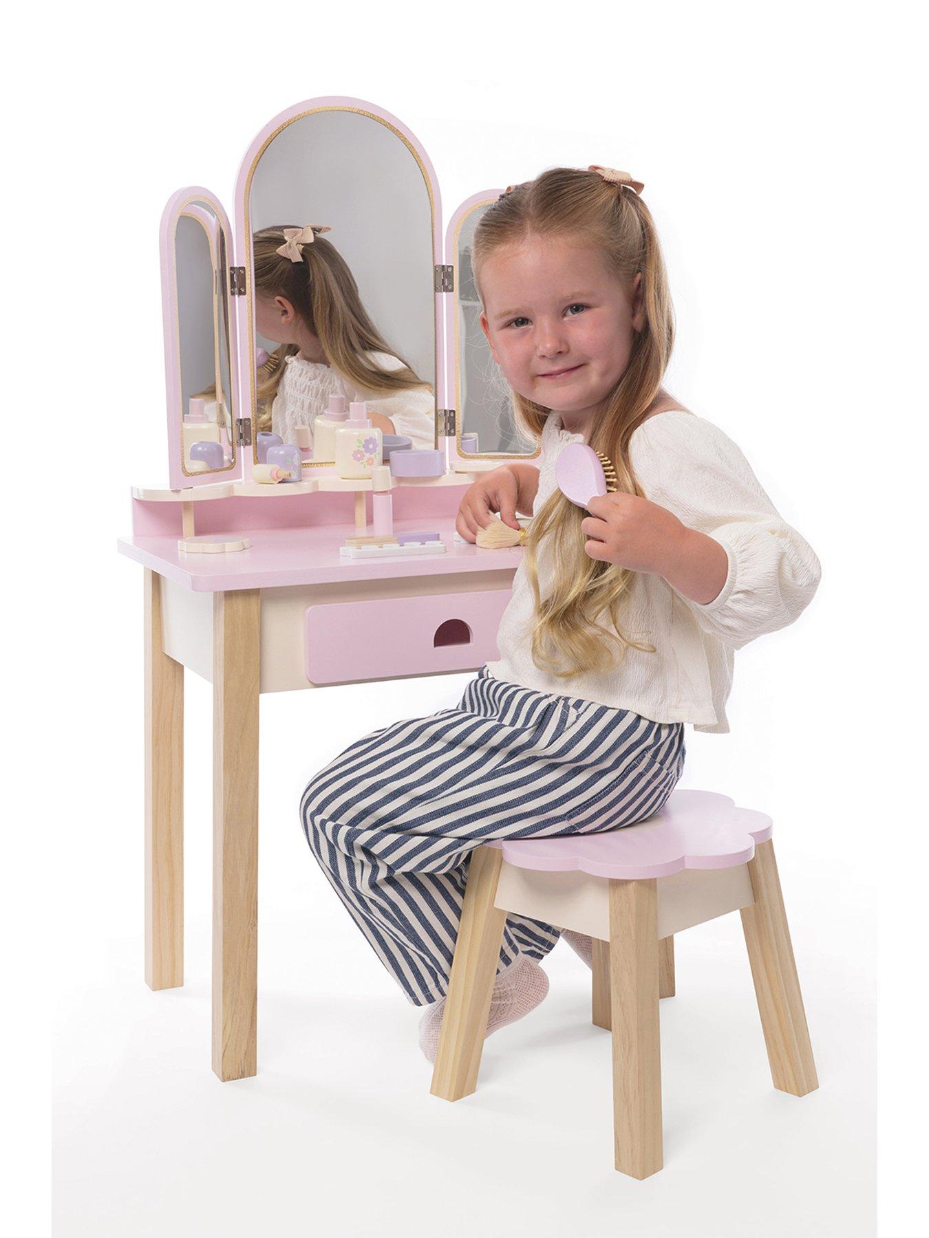 Image 3 of 5 of Acorn Wooden Mirror Vanity Table Playset - White/Pink