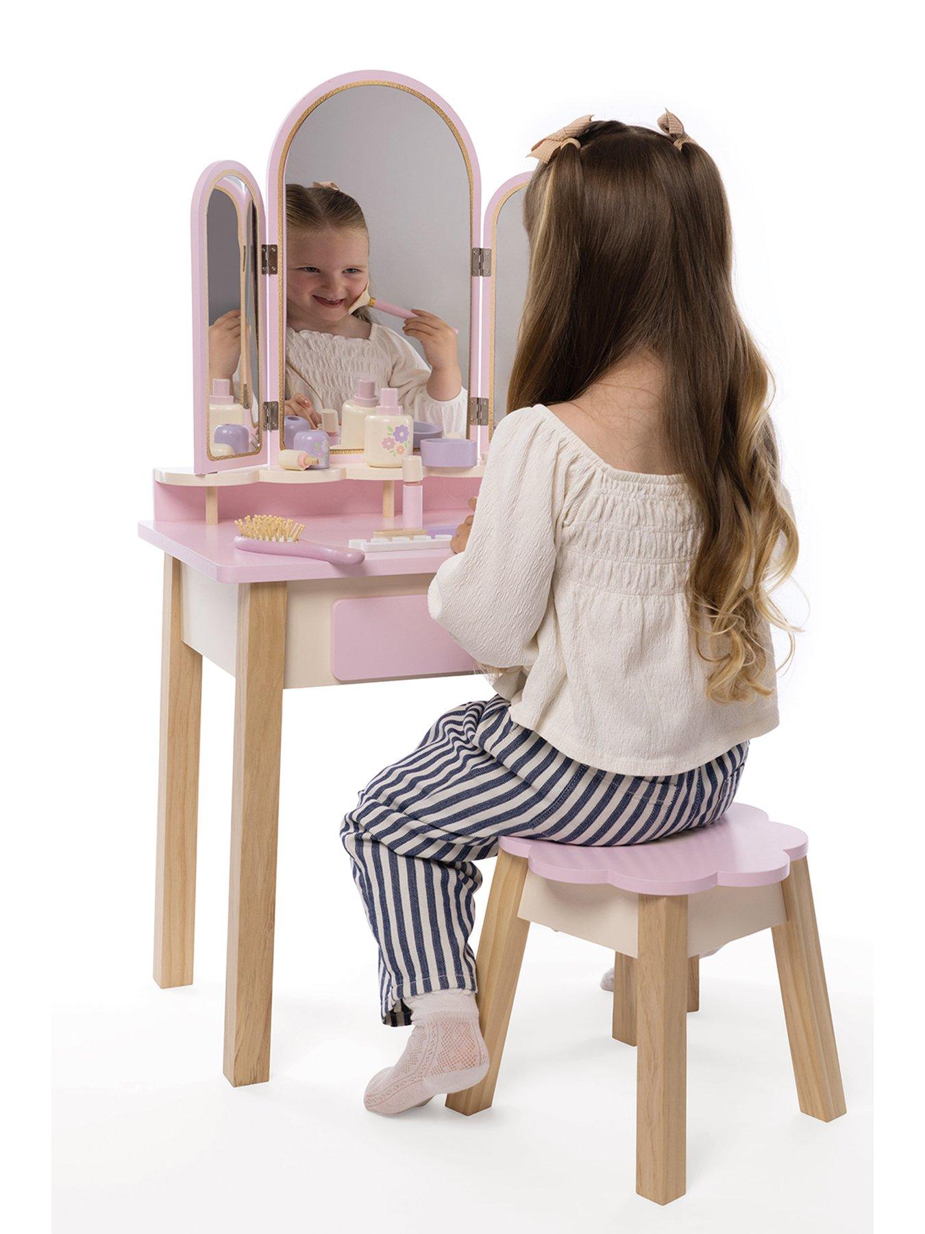Image 4 of 5 of Acorn Wooden Mirror Vanity Table Playset - White/Pink