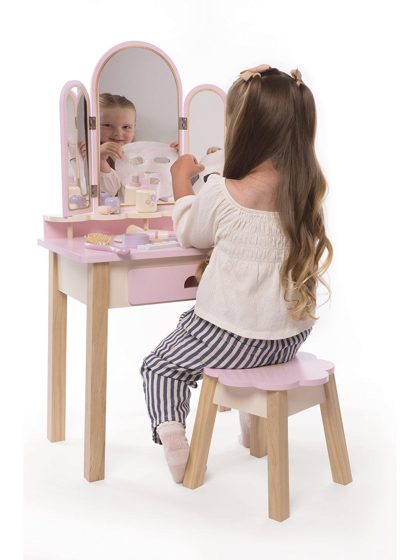 Image 5 of 5 of Acorn Wooden Mirror Vanity Table Playset - White/Pink