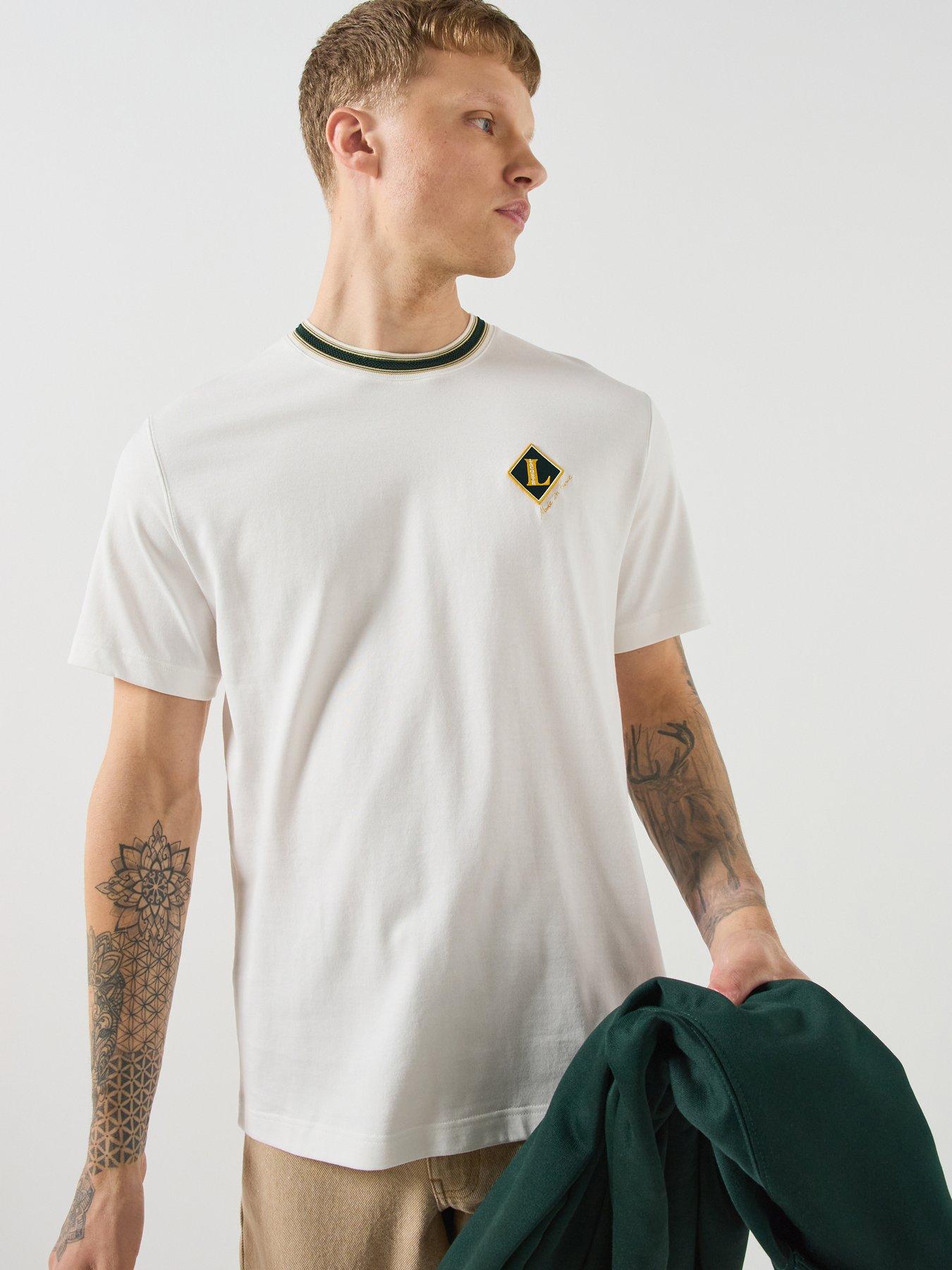 Image 1 of 6 of Lacoste Mens Classic Fit Made in France Badge T-Shirt - Cream