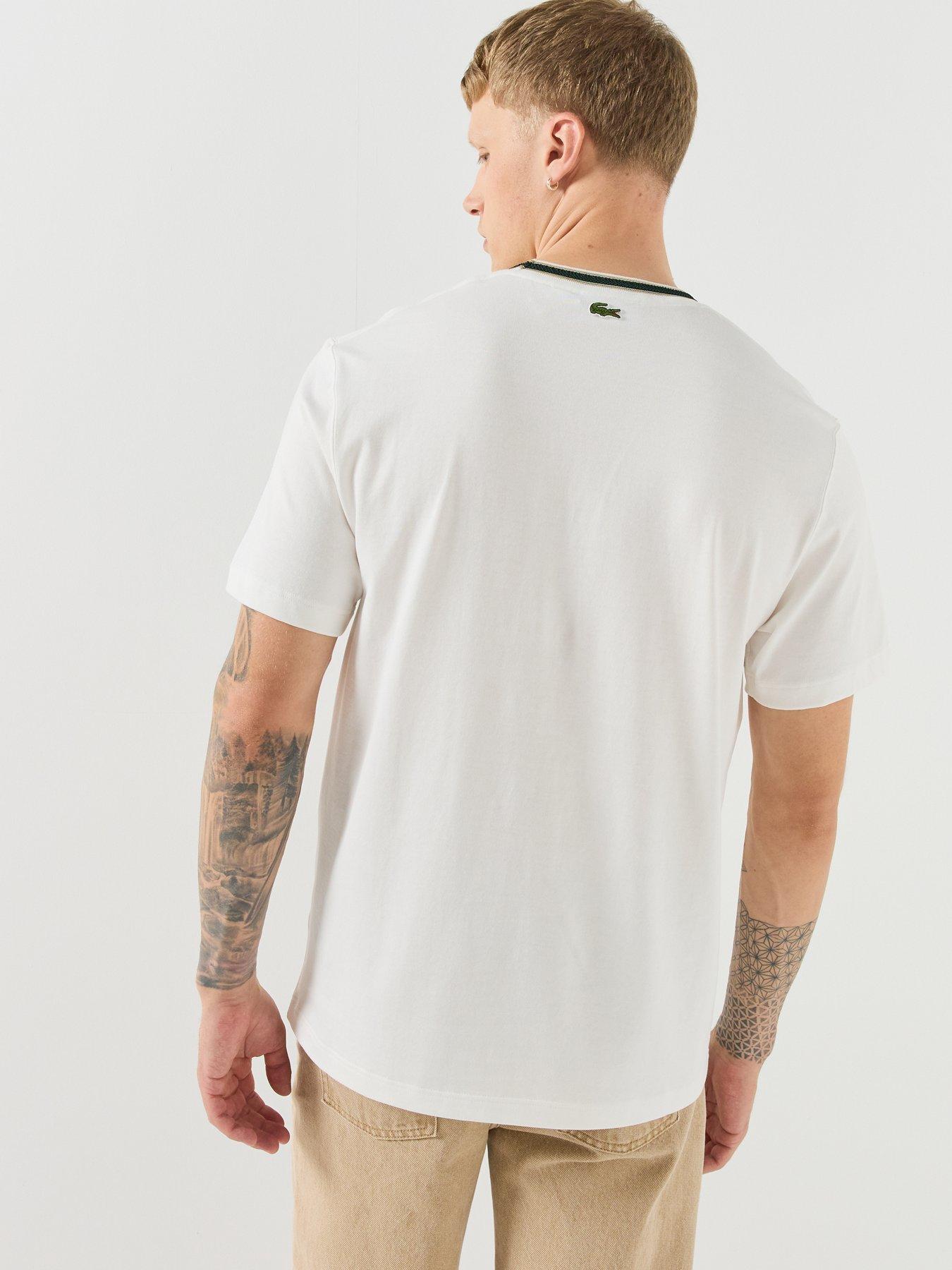 Image 2 of 6 of Lacoste Mens Classic Fit Made in France Badge T-Shirt - Cream