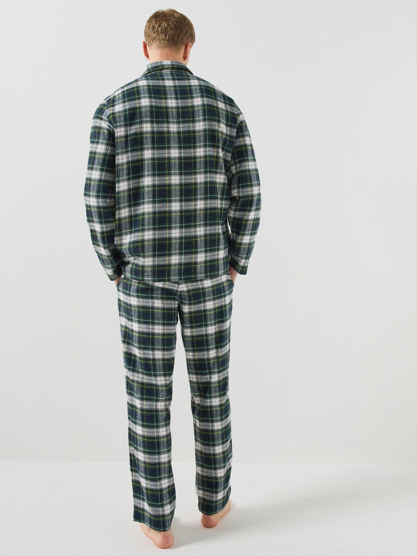 Image 2 of 6 of Lacoste Mens Brushed Flannel Check Pyjama Set - Green