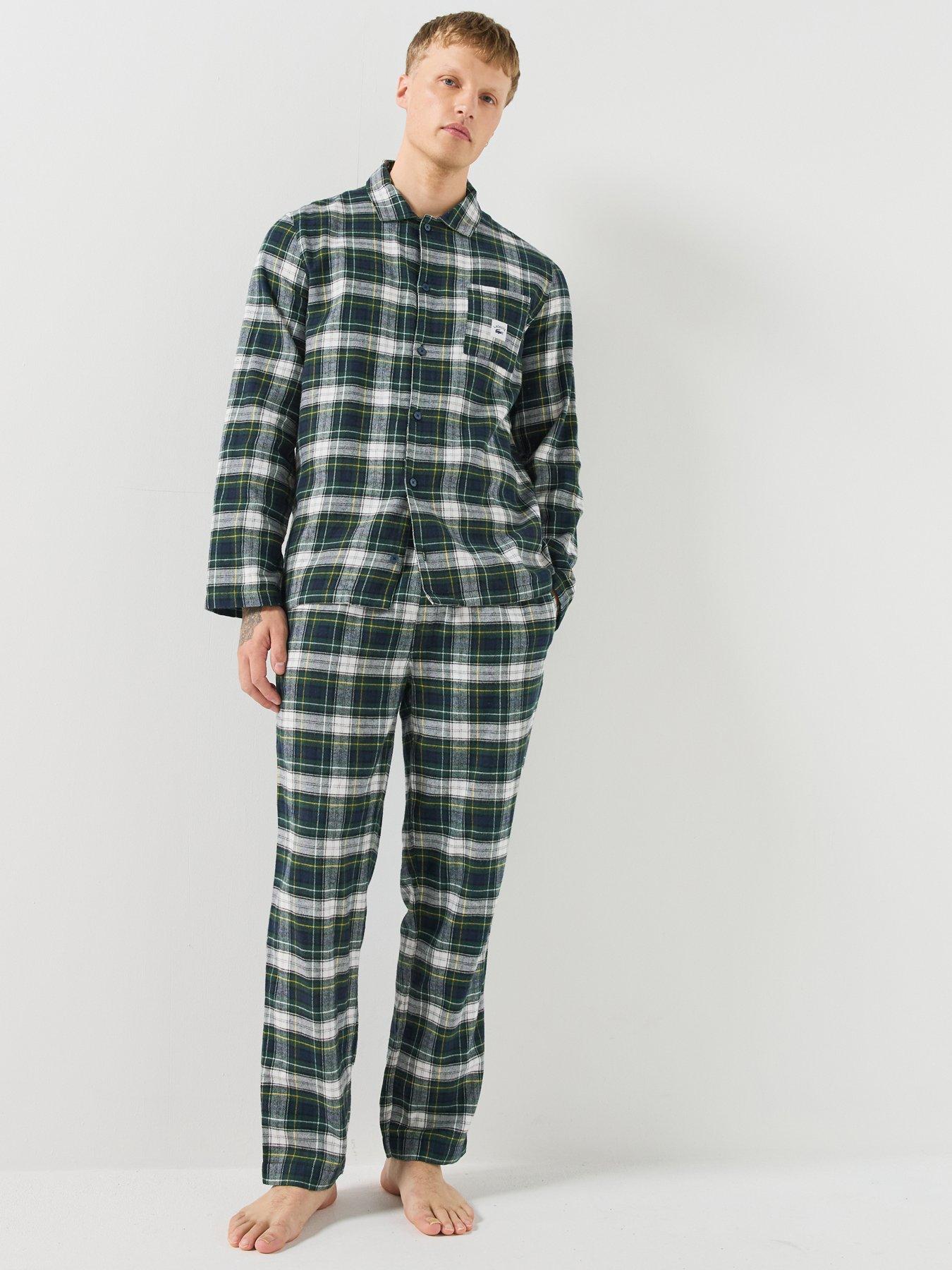 Image 3 of 6 of Lacoste Mens Brushed Flannel Check Pyjama Set - Green