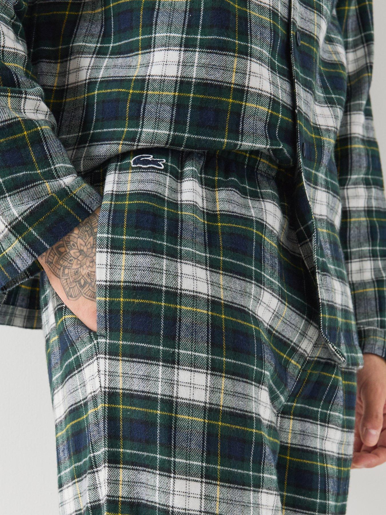 Image 4 of 6 of Lacoste Mens Brushed Flannel Check Pyjama Set - Green