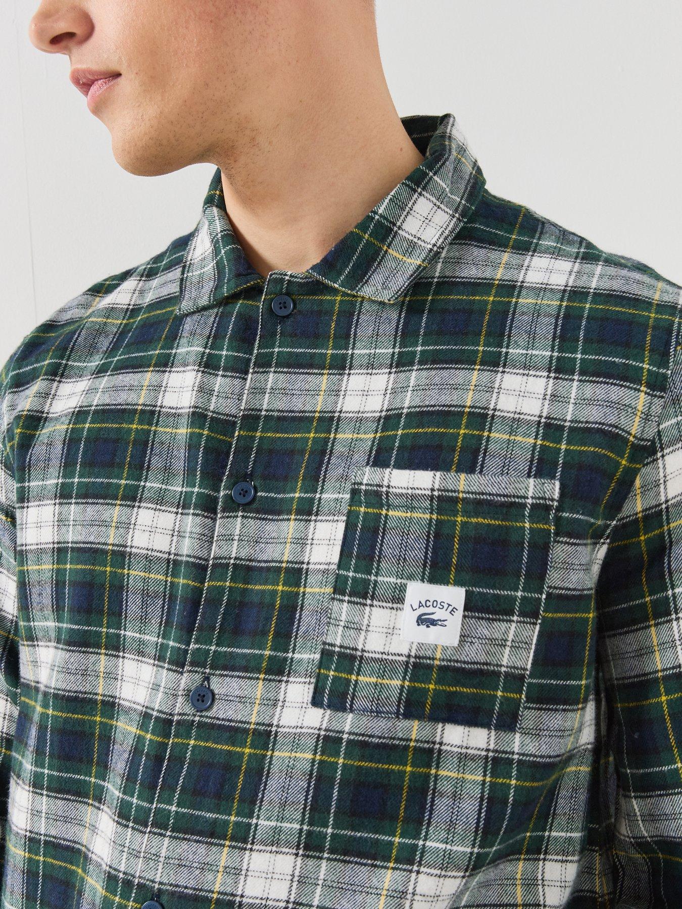 Image 5 of 6 of Lacoste Mens Brushed Flannel Check Pyjama Set - Green