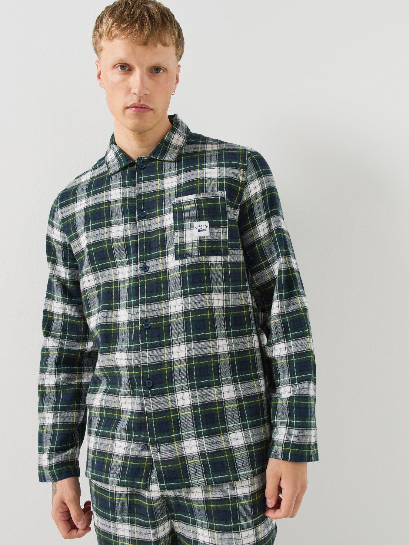 Image 6 of 6 of Lacoste Mens Brushed Flannel Check Pyjama Set - Green