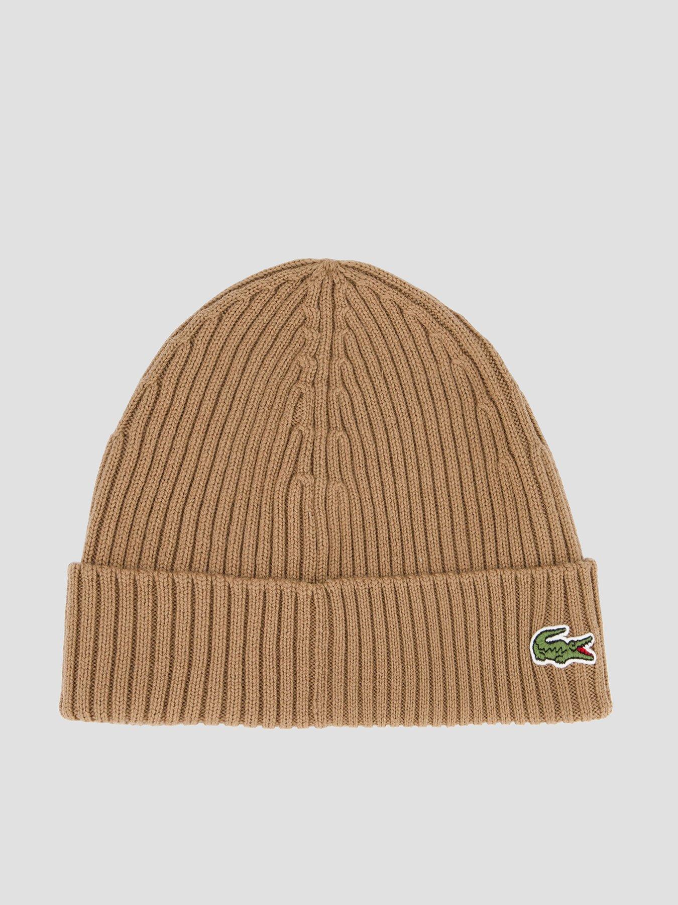 Image 1 of 4 of Lacoste Lacoste Ribbed Knitted Beanie- Brown