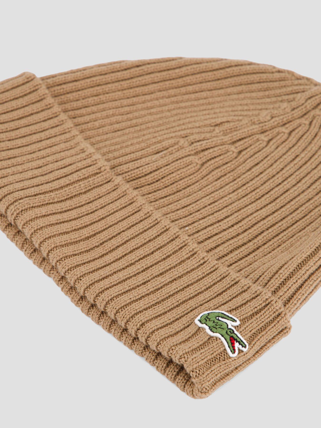 Image 3 of 4 of Lacoste Lacoste Ribbed Knitted Beanie- Brown