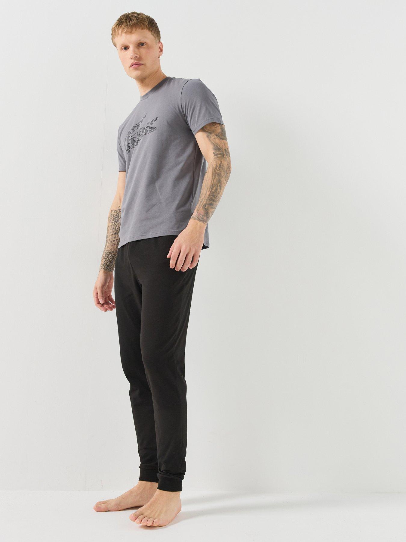 Image 1 of 5 of Lacoste Mens Jacquard Croc Short Sleeve Pyjama Set - Black