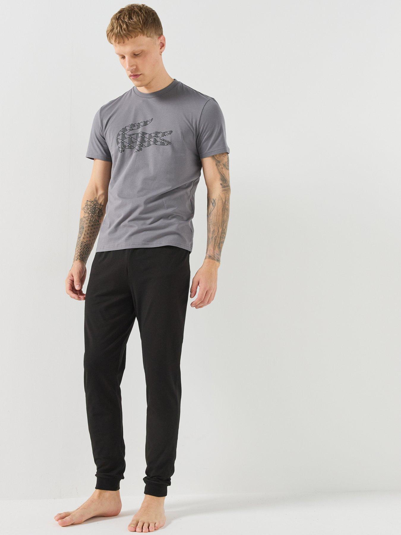 Image 3 of 5 of Lacoste Mens Jacquard Croc Short Sleeve Pyjama Set - Black