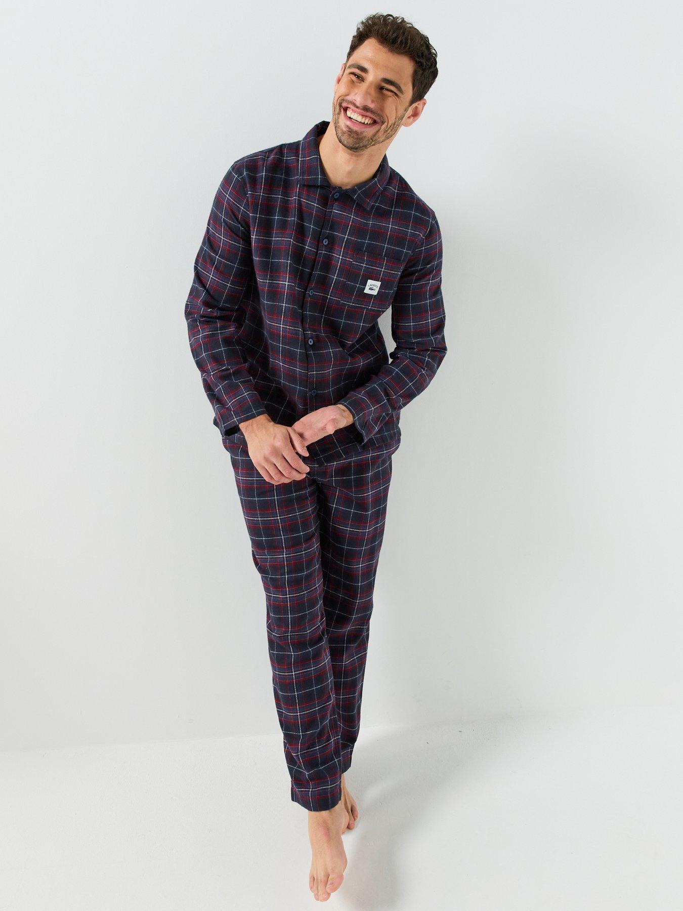 Image 1 of 5 of Lacoste Flannel Pyjama Set - Navy