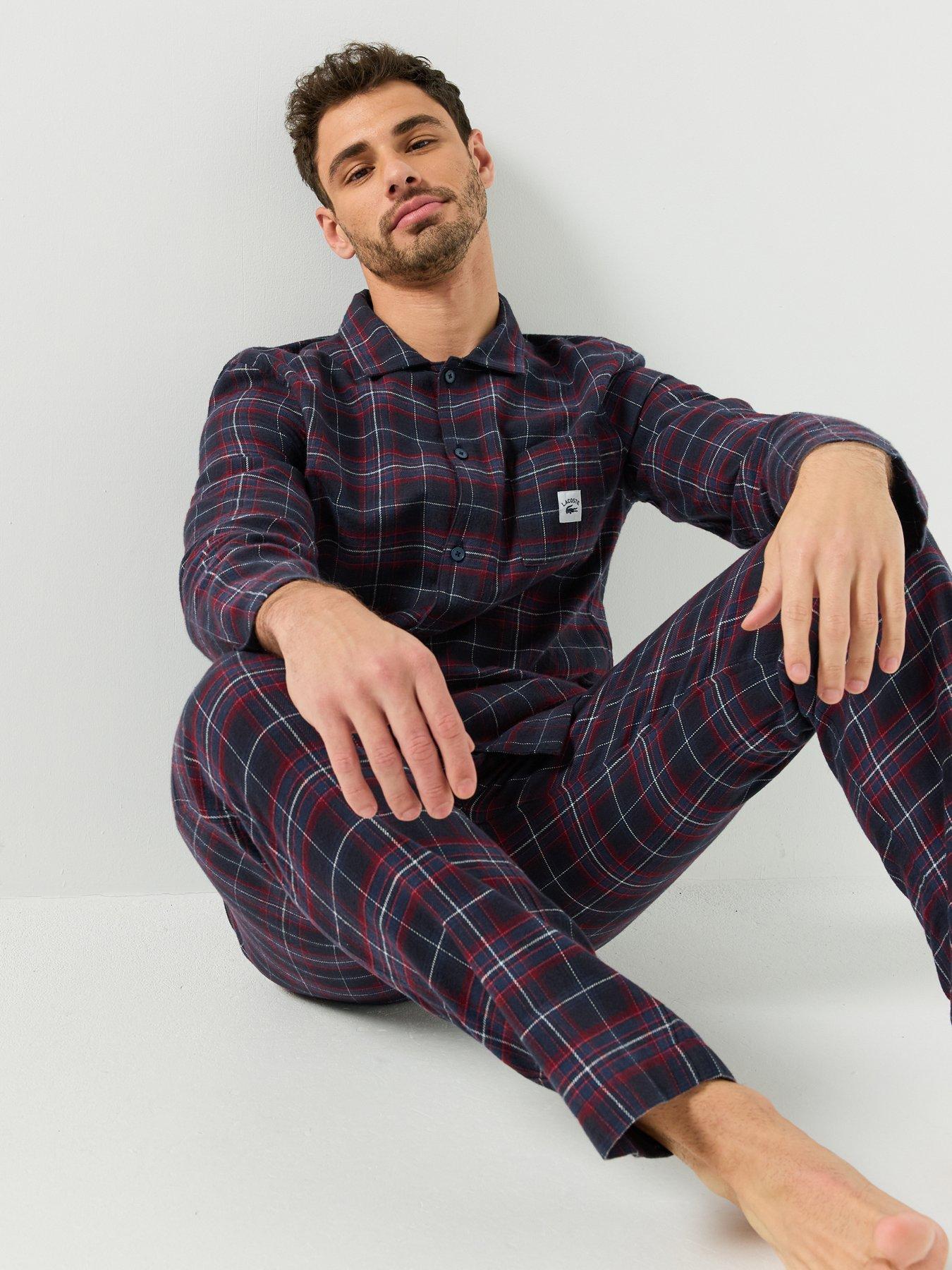 Image 3 of 5 of Lacoste Flannel Pyjama Set - Navy