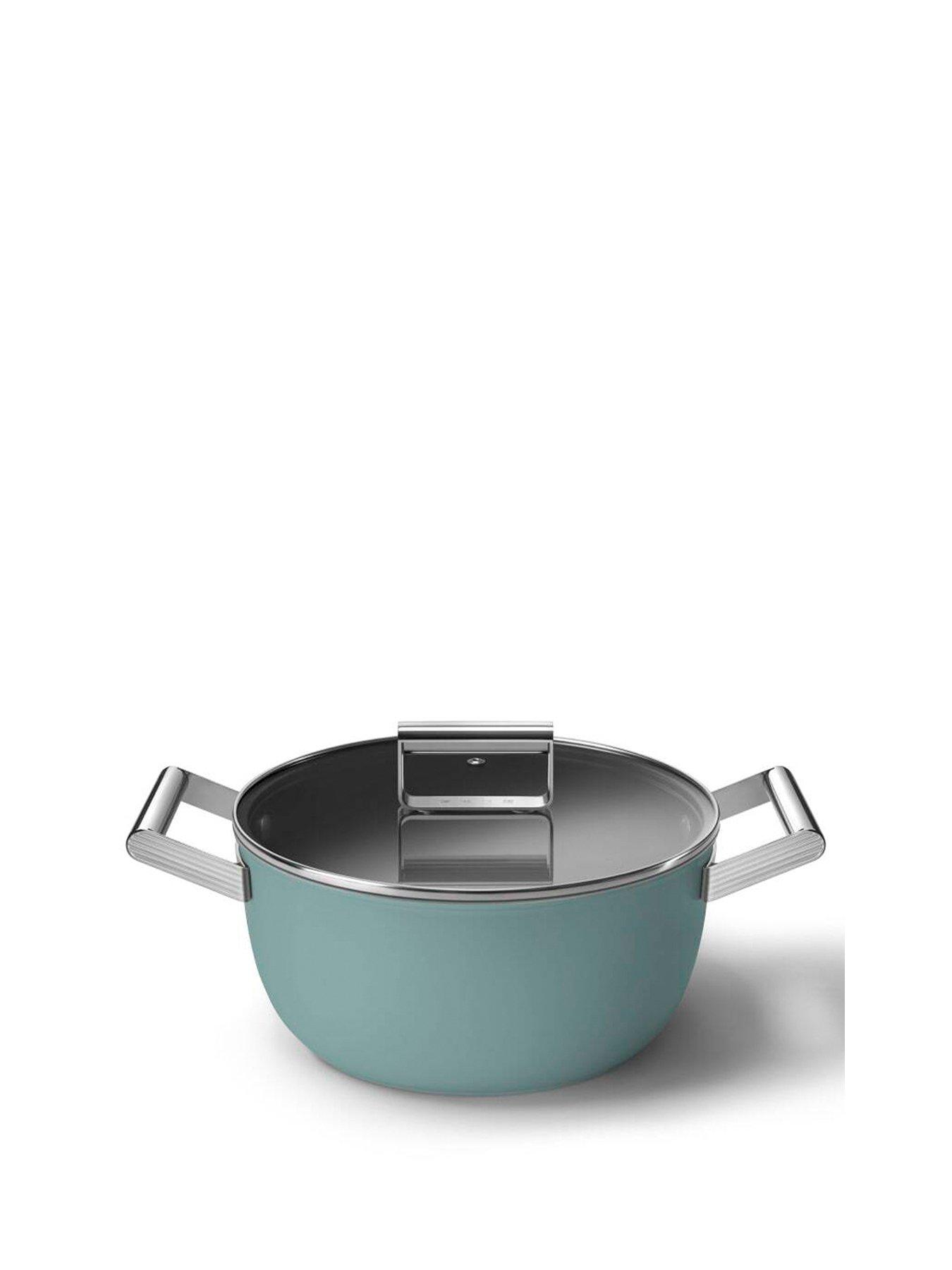 Smeg 24cm Retro Casserole Pan with Lid, Aluminium, Emerald Green