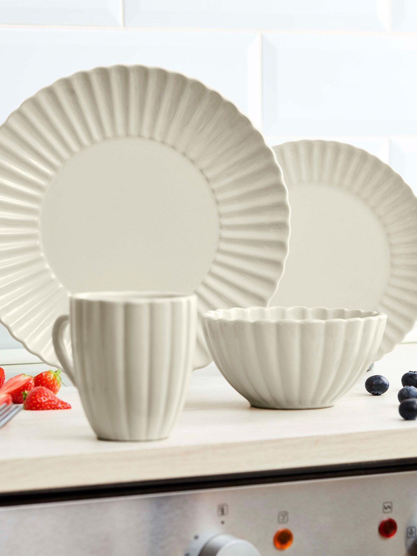 Image 1 of 8 of Swan 16 Piece Scallop Edge Stoneware Dinner Set, Cream