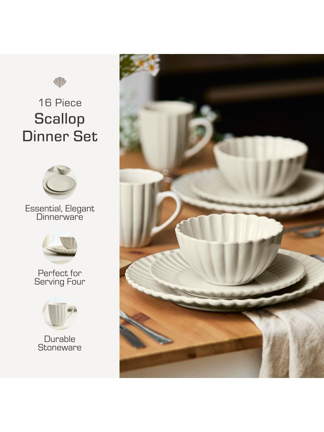 Image 3 of 8 of Swan 16 Piece Scallop Edge Stoneware Dinner Set, Cream