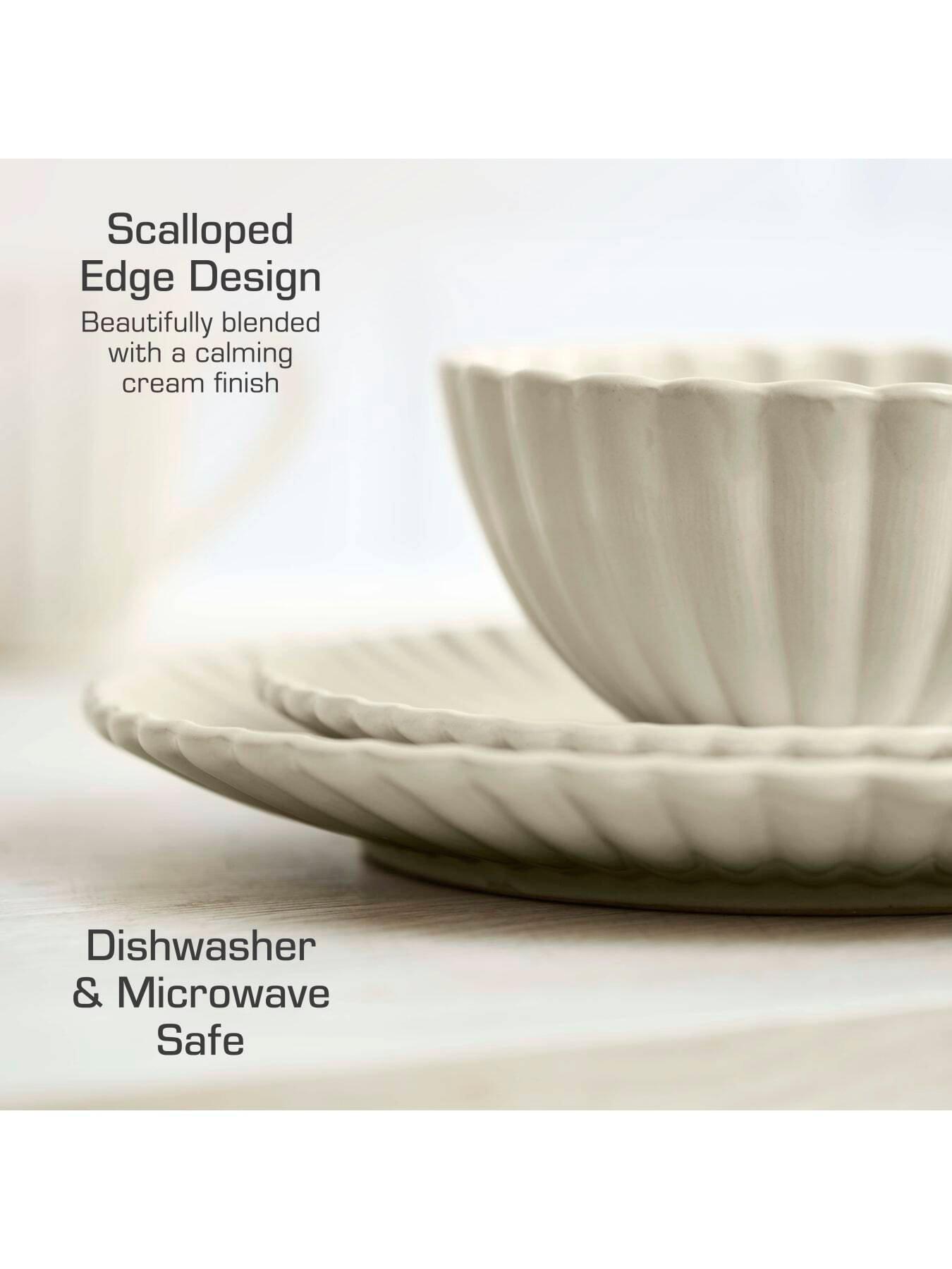 Image 4 of 8 of Swan 16 Piece Scallop Edge Stoneware Dinner Set, Cream
