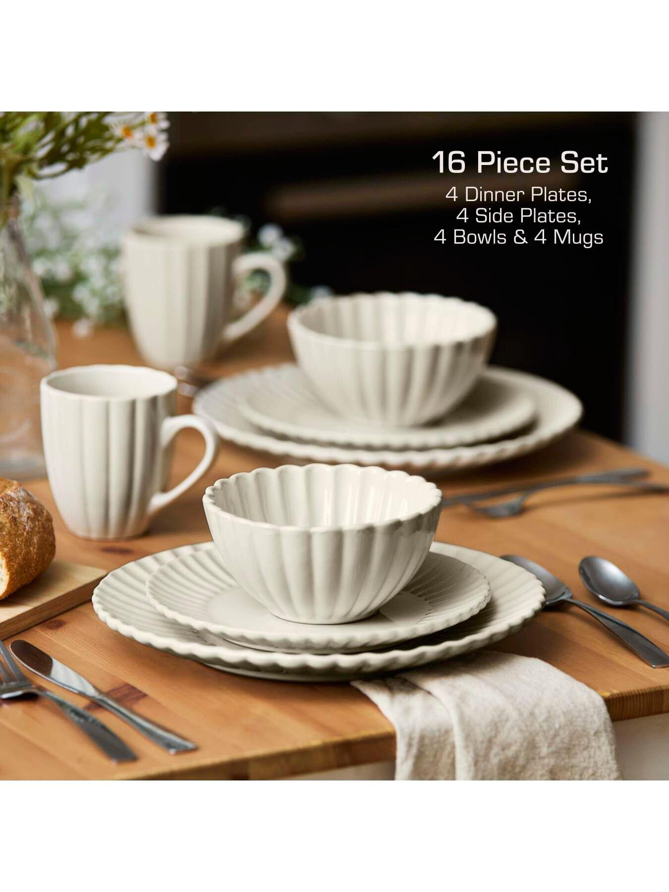 Image 6 of 8 of Swan 16 Piece Scallop Edge Stoneware Dinner Set, Cream