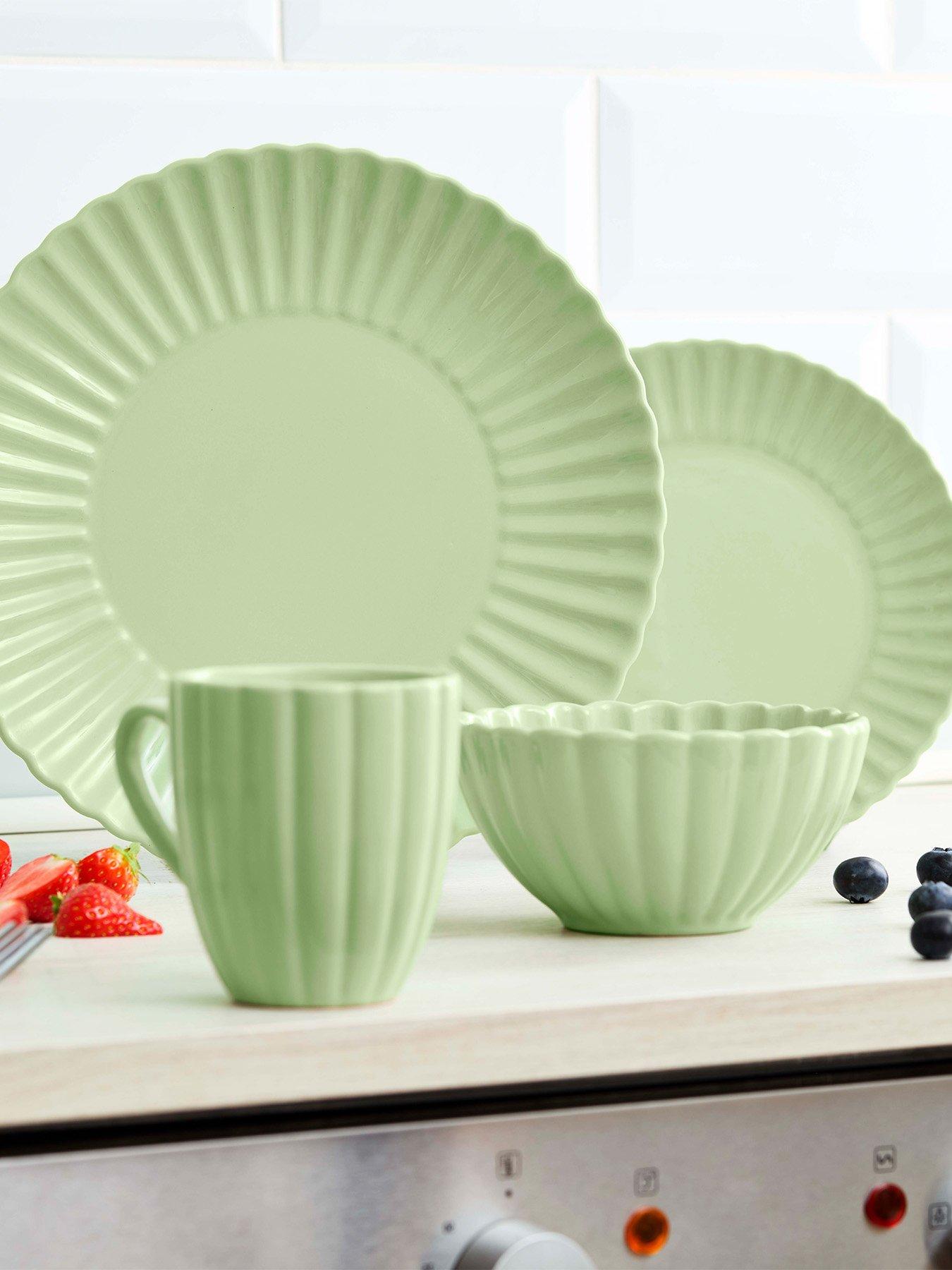 Image 1 of 8 of Swan 16 Piece Scallop Edge Stoneware Dinner Set, Green
