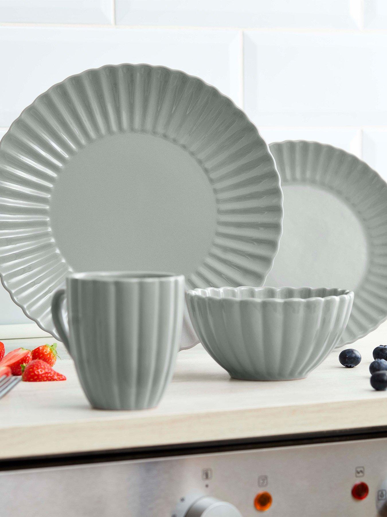 Image 1 of 8 of Swan 16 Piece Scallop Edge Stoneware Dinner Set, Grey