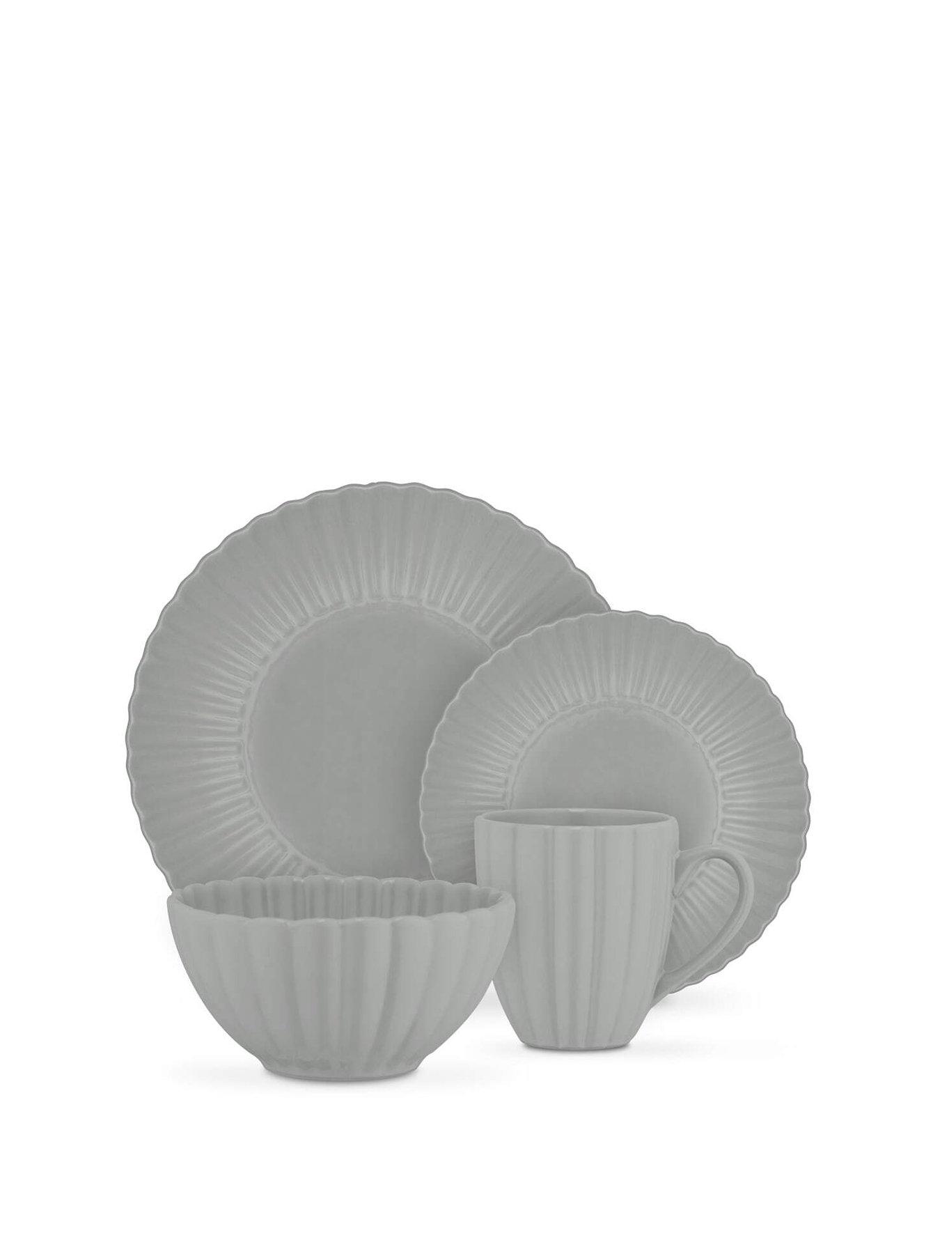 Image 2 of 8 of Swan 16 Piece Scallop Edge Stoneware Dinner Set, Grey