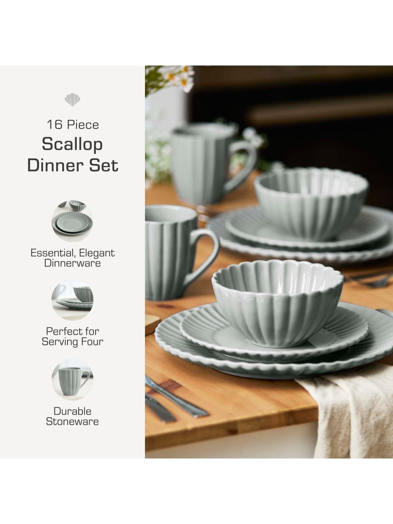 Image 3 of 8 of Swan 16 Piece Scallop Edge Stoneware Dinner Set, Grey