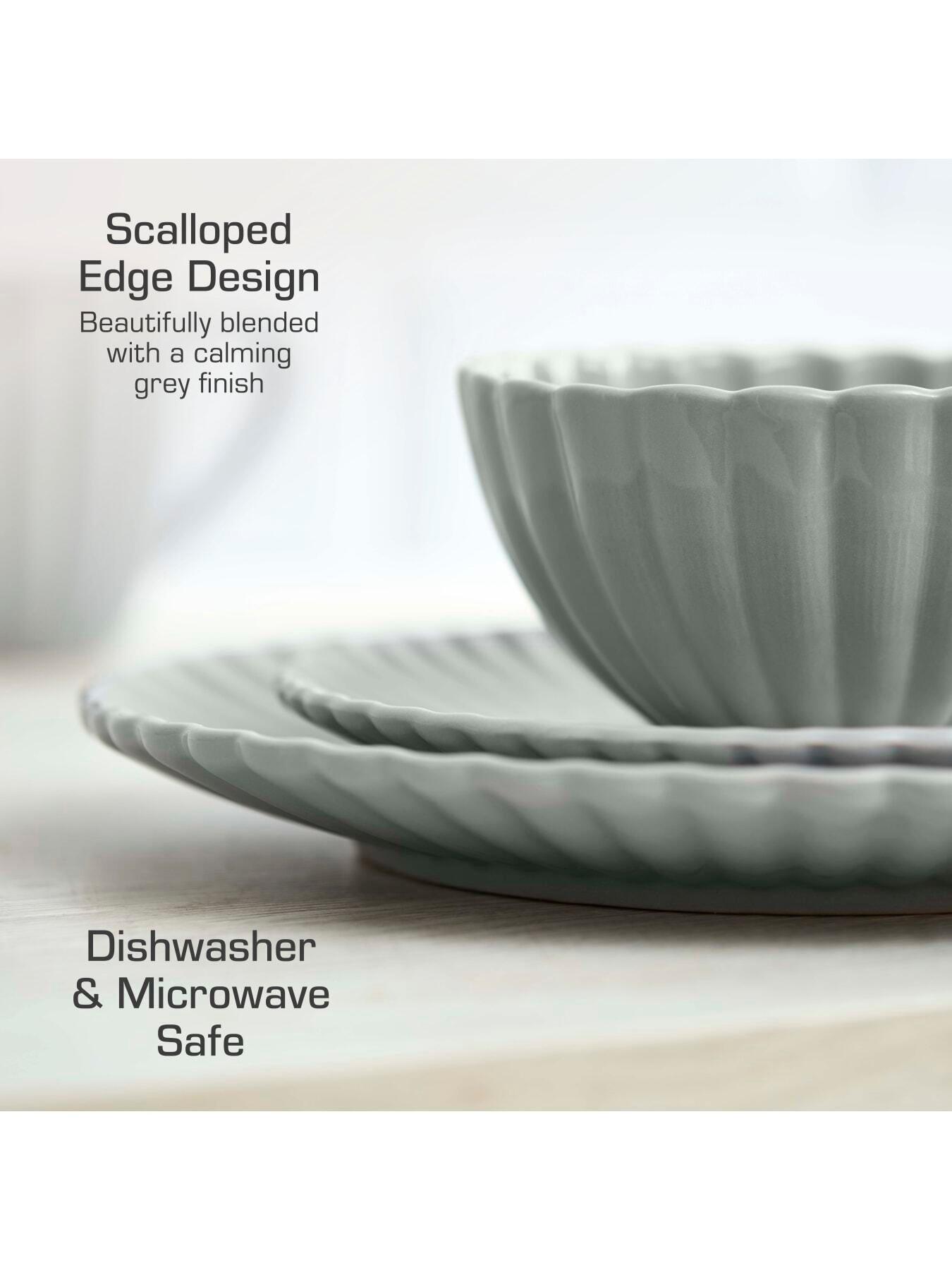 Image 4 of 8 of Swan 16 Piece Scallop Edge Stoneware Dinner Set, Grey