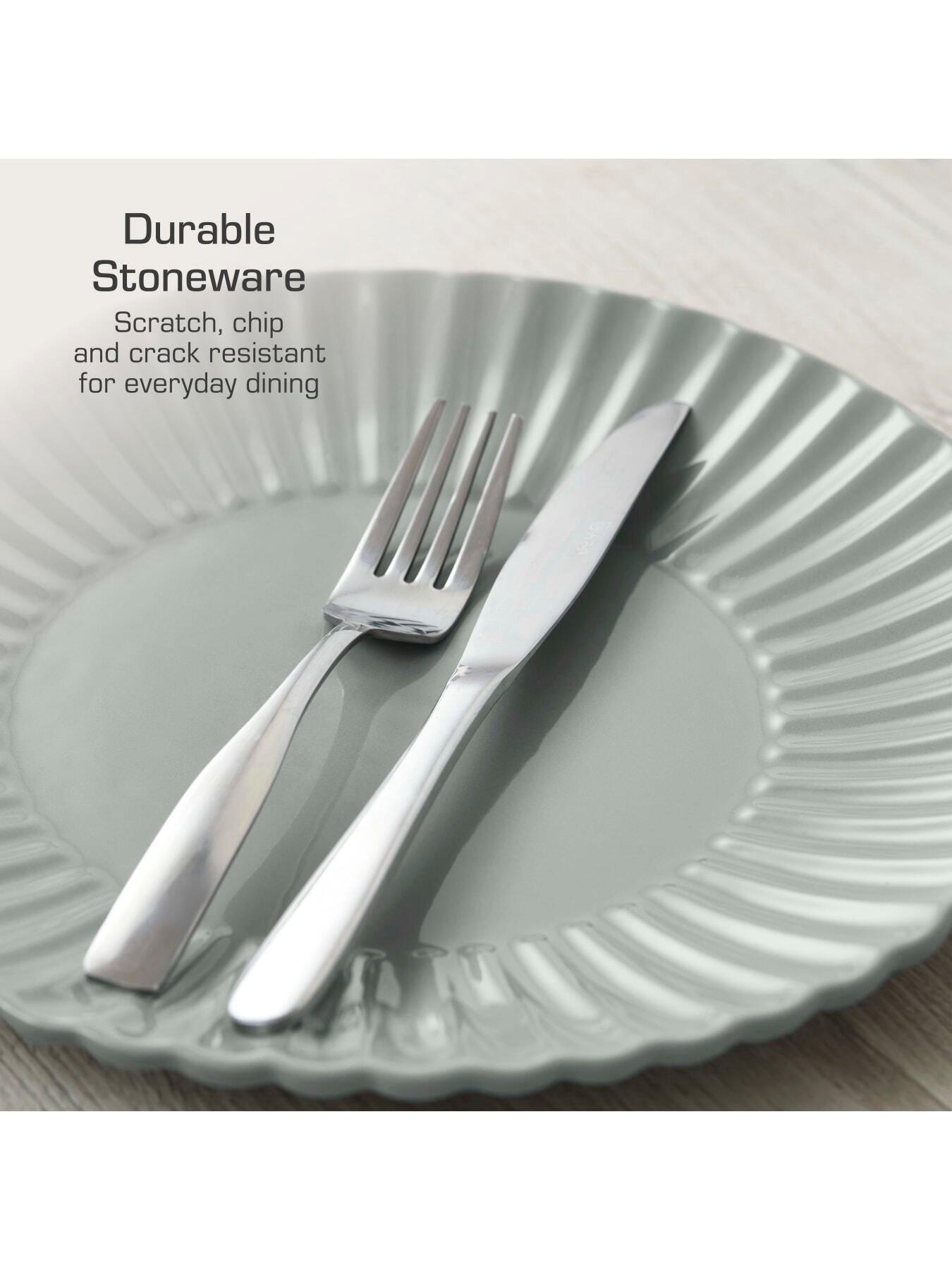 Image 5 of 8 of Swan 16 Piece Scallop Edge Stoneware Dinner Set, Grey