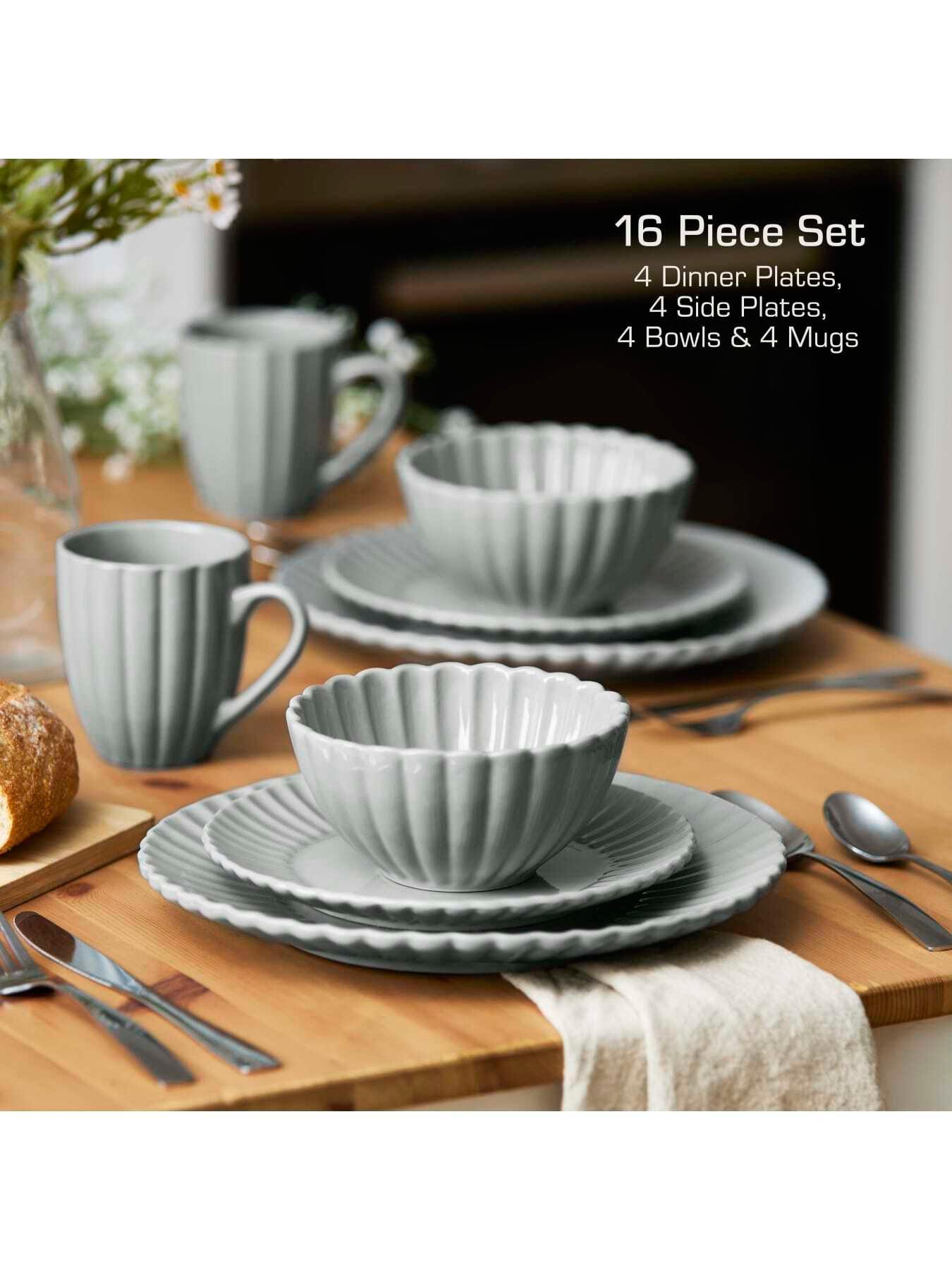 Image 6 of 8 of Swan 16 Piece Scallop Edge Stoneware Dinner Set, Grey