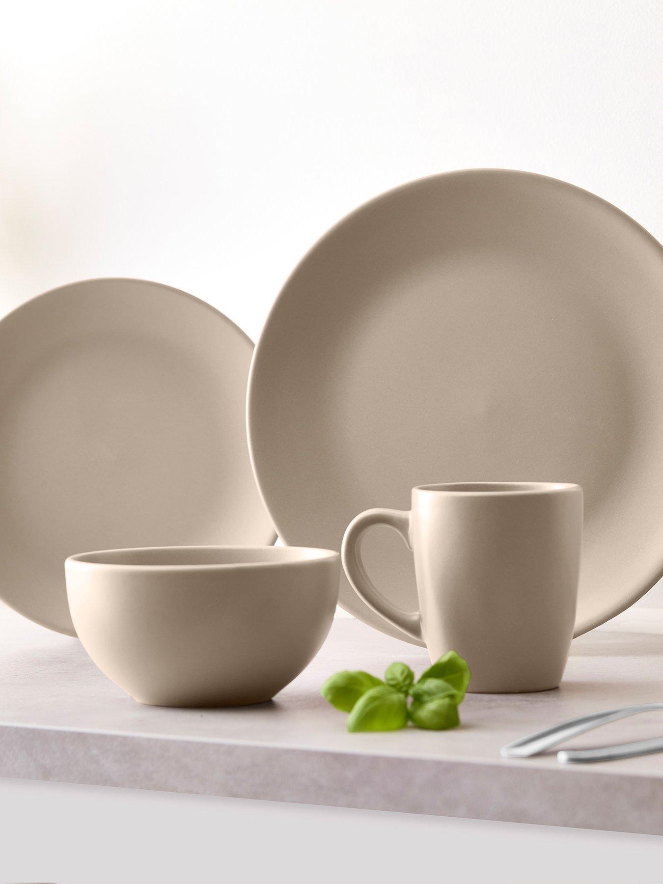 Image 1 of 8 of Tower 16 Piece Dinner Set with Smooth Matte Glaze Finish, Taupe