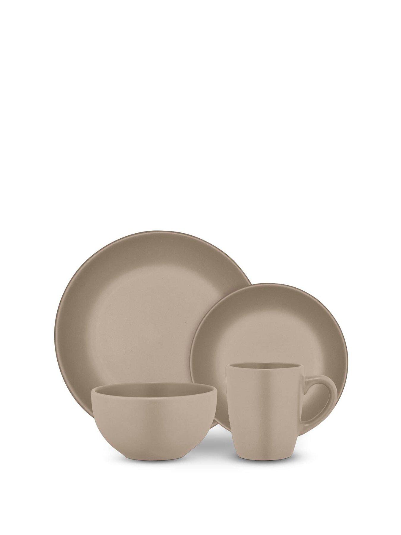 Image 2 of 8 of Tower 16 Piece Dinner Set with Smooth Matte Glaze Finish, Taupe