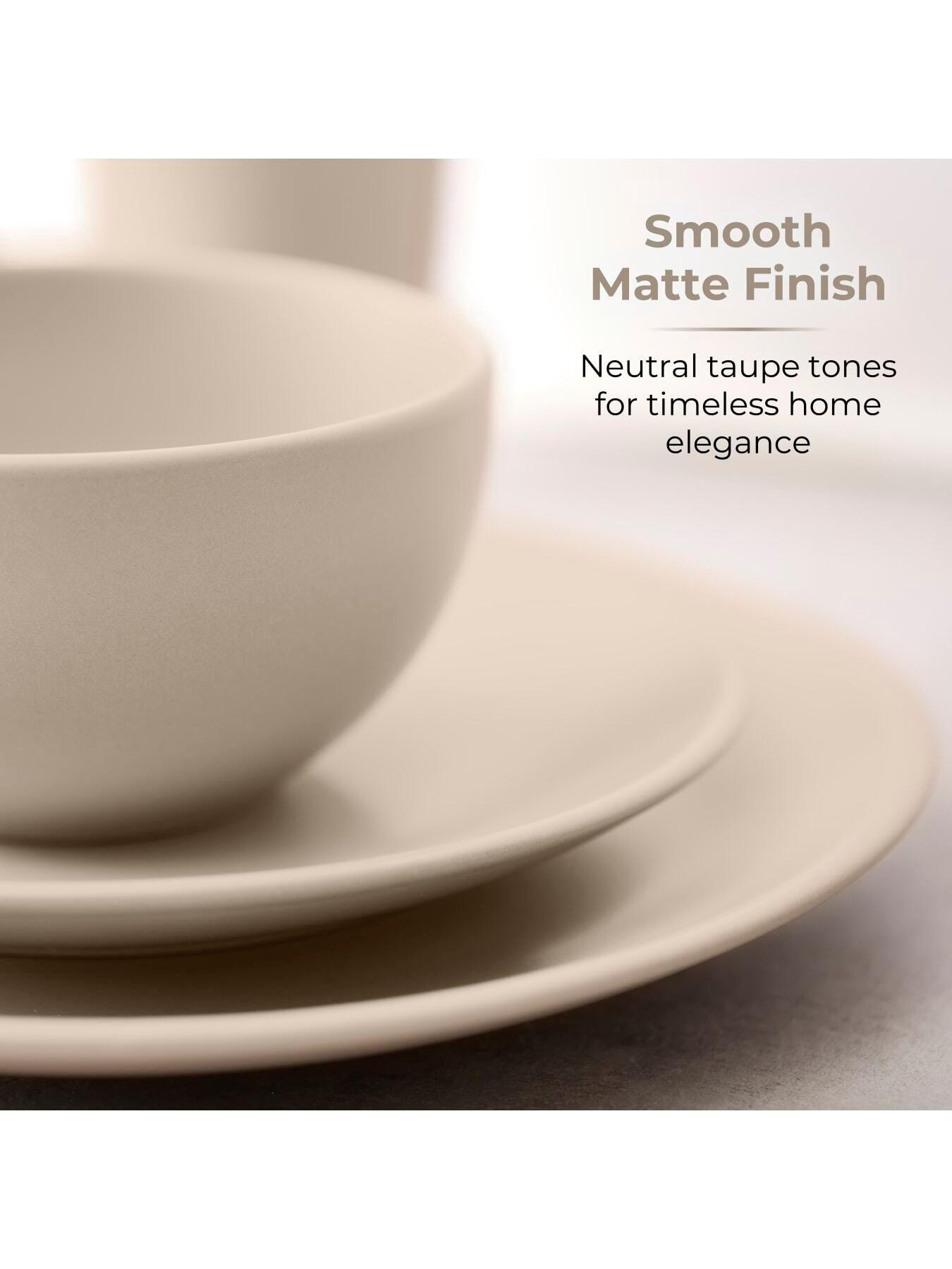 Image 4 of 8 of Tower 16 Piece Dinner Set with Smooth Matte Glaze Finish, Taupe
