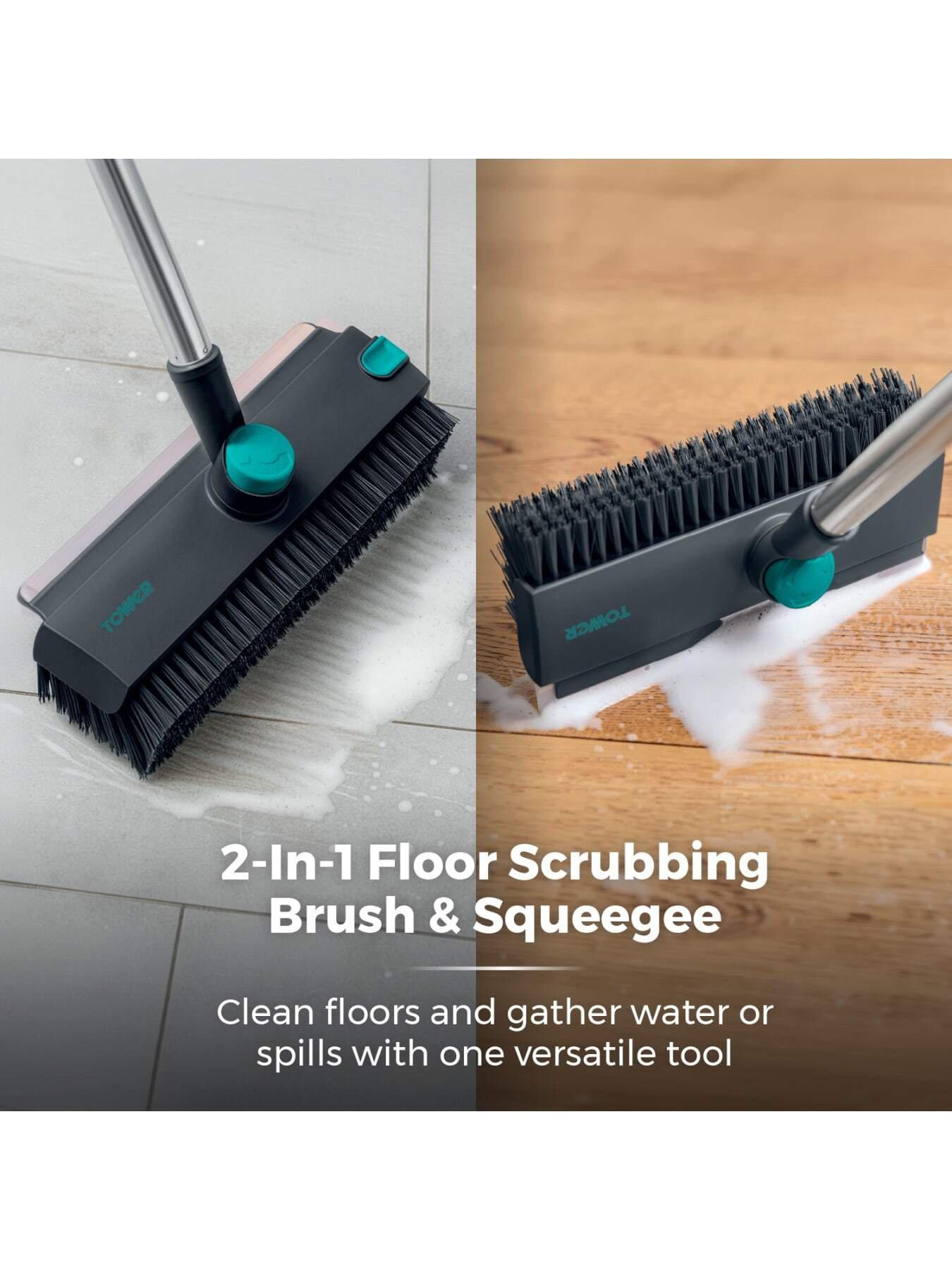 Image 3 of 7 of Tower 2-in-1 Floor Scrubbing Brush with Squeegee, Anthracite &amp; Teal