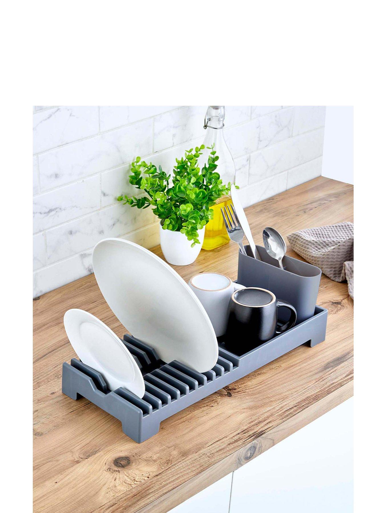 Image 2 of 7 of Tower Plastic Dish Drying Rack with Cutlery Holder, Grey
