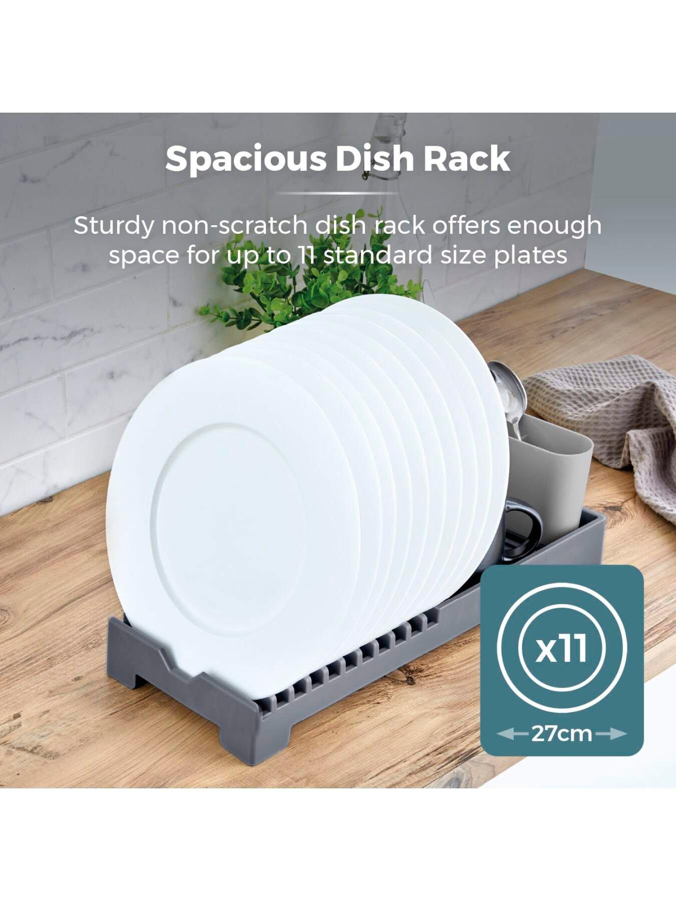 Image 3 of 7 of Tower Plastic Dish Drying Rack with Cutlery Holder, Grey