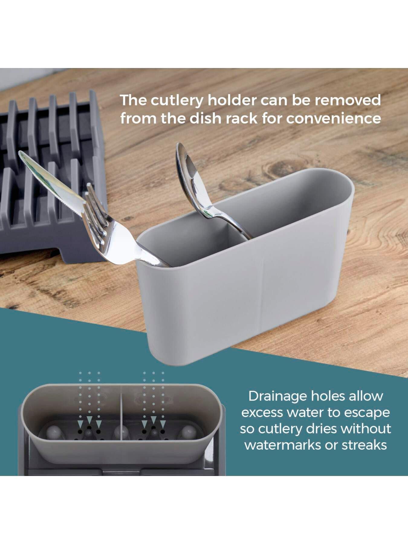 Image 5 of 7 of Tower Plastic Dish Drying Rack with Cutlery Holder, Grey