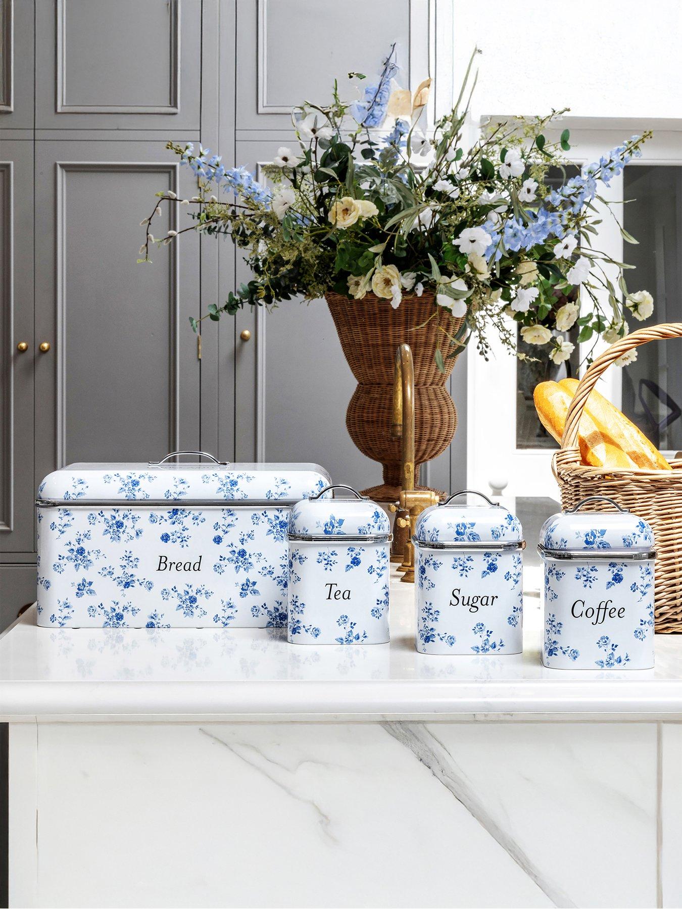 Image 1 of 7 of Laura Ashley Bread Bin and Set of 3 Canisters -&nbsp;China Rose
