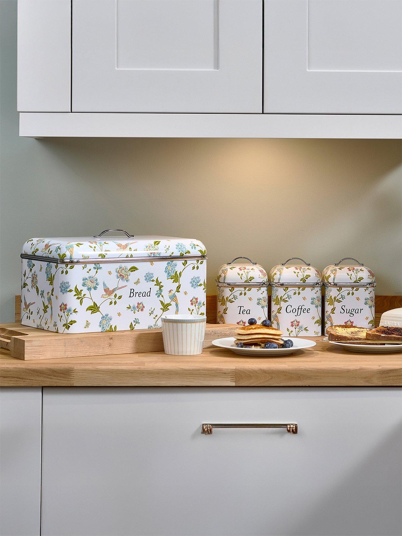 Image 1 of 6 of Laura Ashley Bread Bin and Set of 3 Canisters -&nbsp;Elveden White