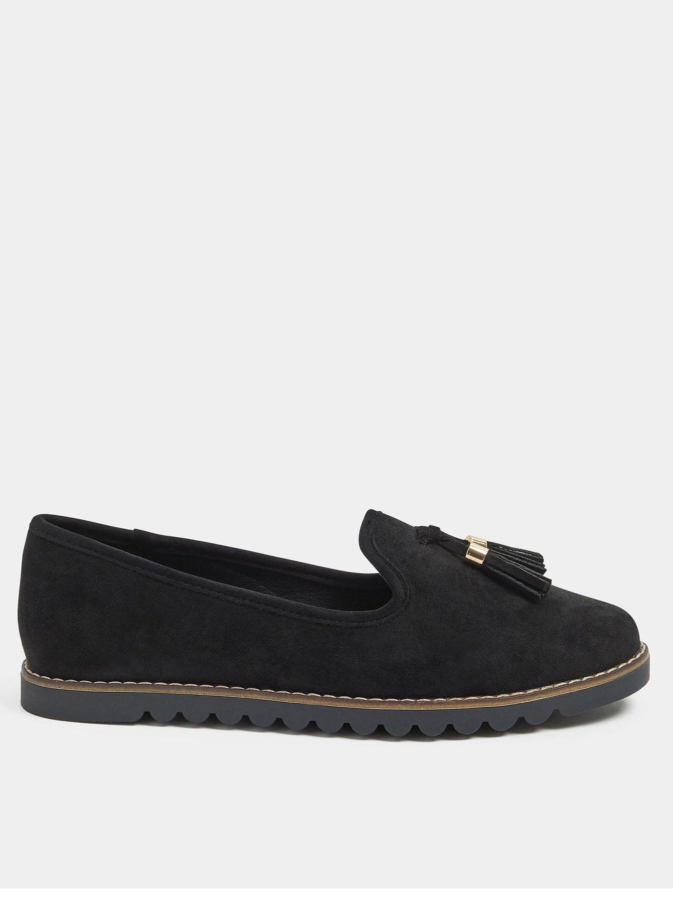 Yours Wide Fit Faux Suede Tassel Slip On Loafers - Black