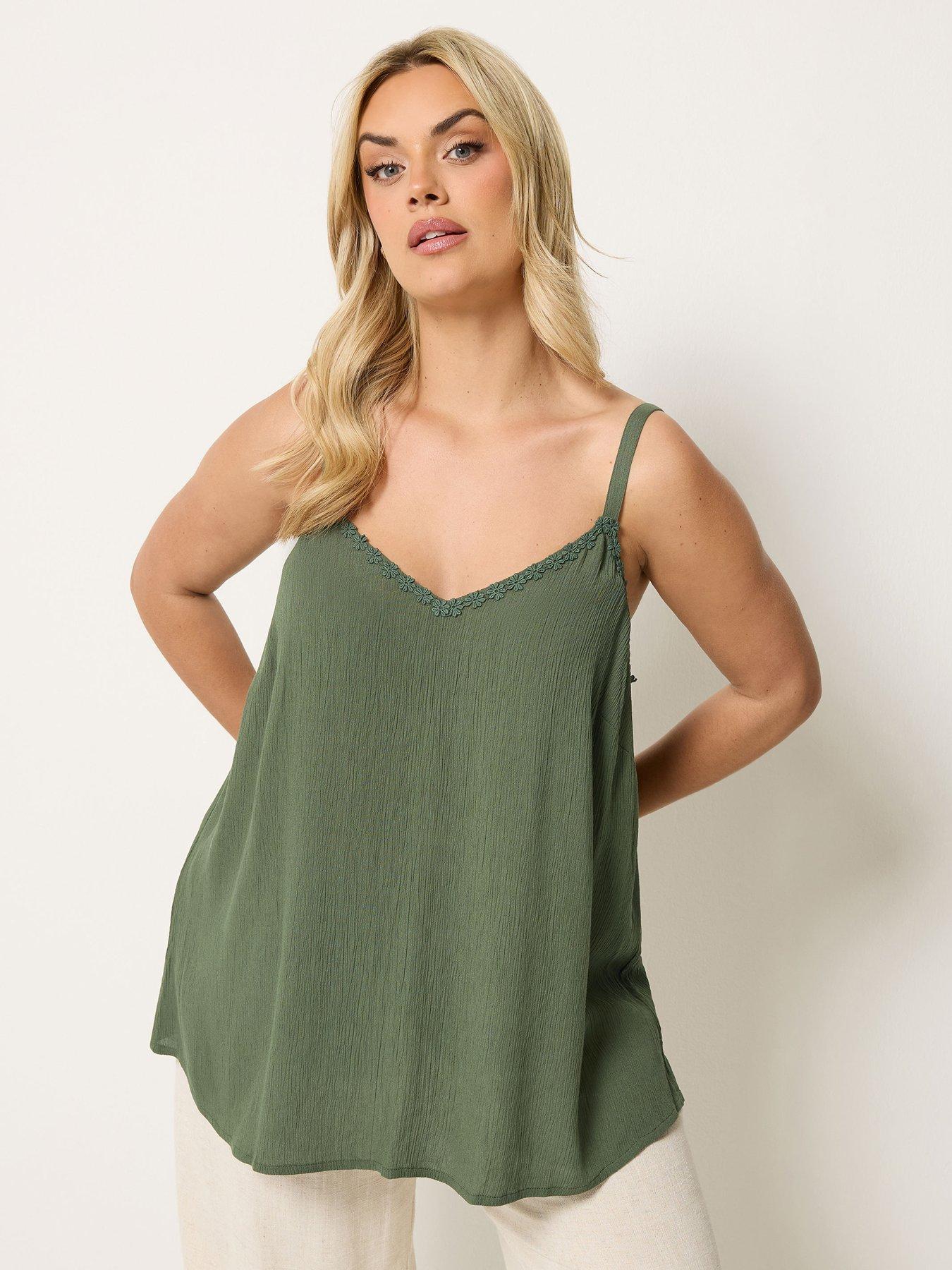Image 1 of 4 of Yours Curve Daisy Trim Cami - Green
