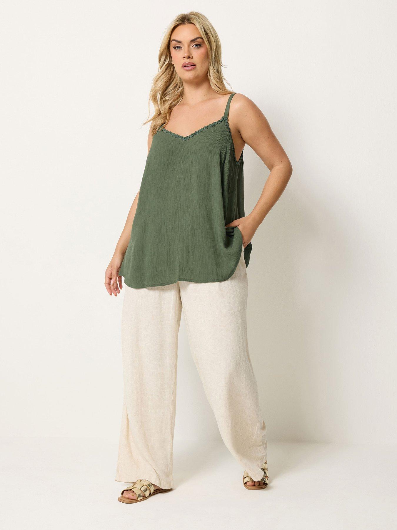 Image 3 of 4 of Yours Curve Daisy Trim Cami - Green