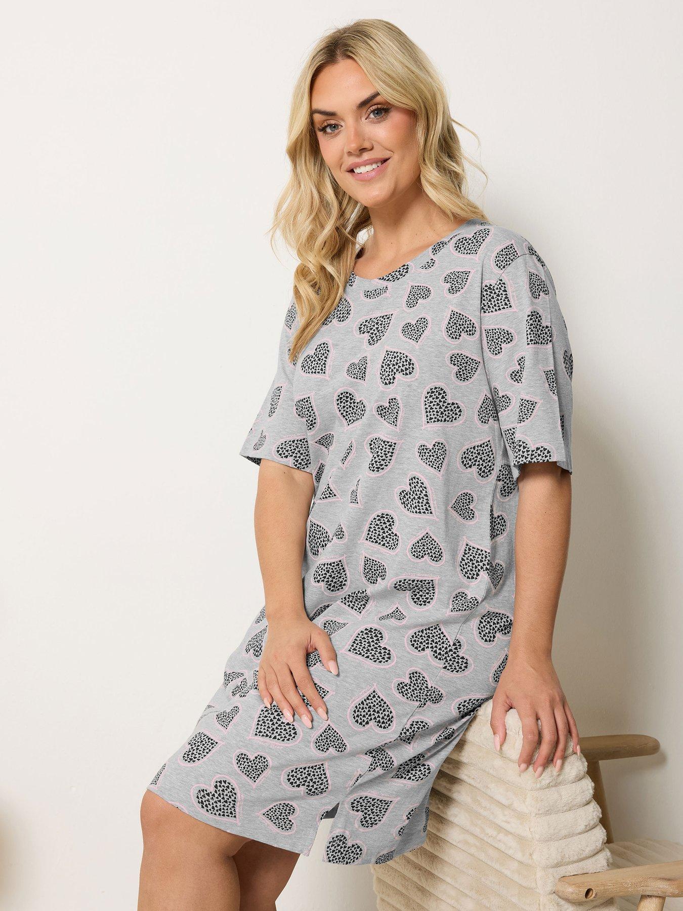 Image 1 of 4 of Yours Curve Heart Cluster Split Nightdress - Grey