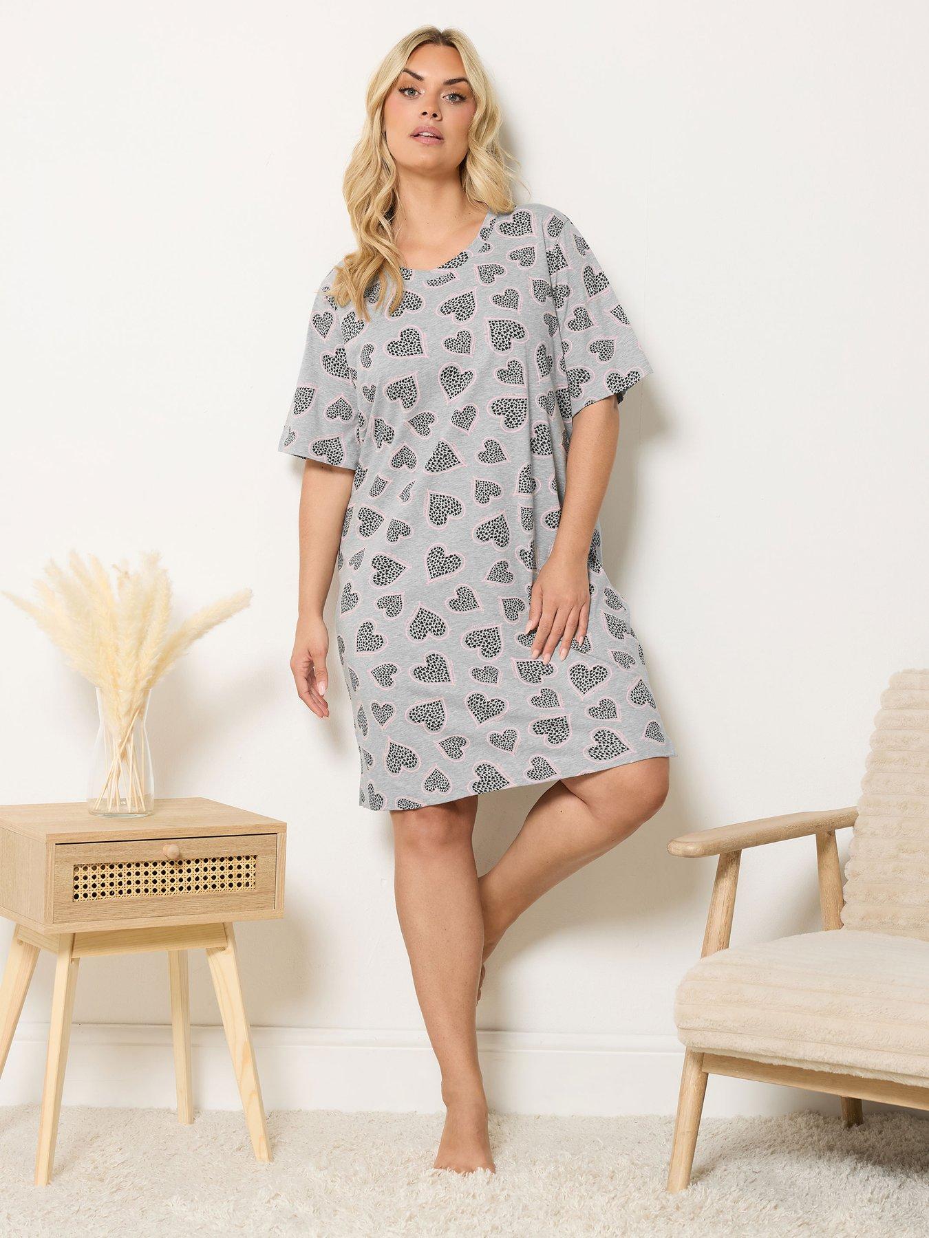 Image 3 of 4 of Yours Curve Heart Cluster Split Nightdress - Grey