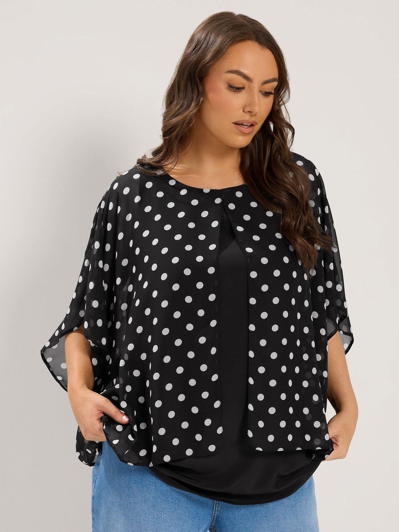 Yours Curve Polka Dot Double Layer Top - Black