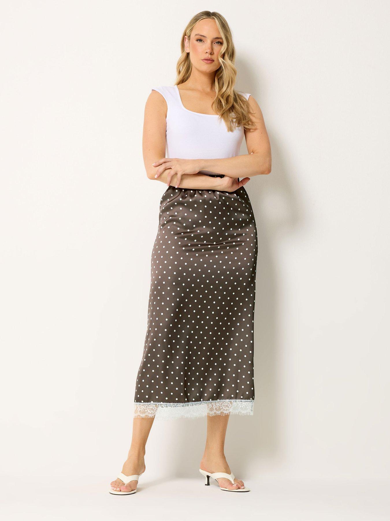 Long Tall Sally Tall Spot Midaxi Lace Hem Skirt - Brown